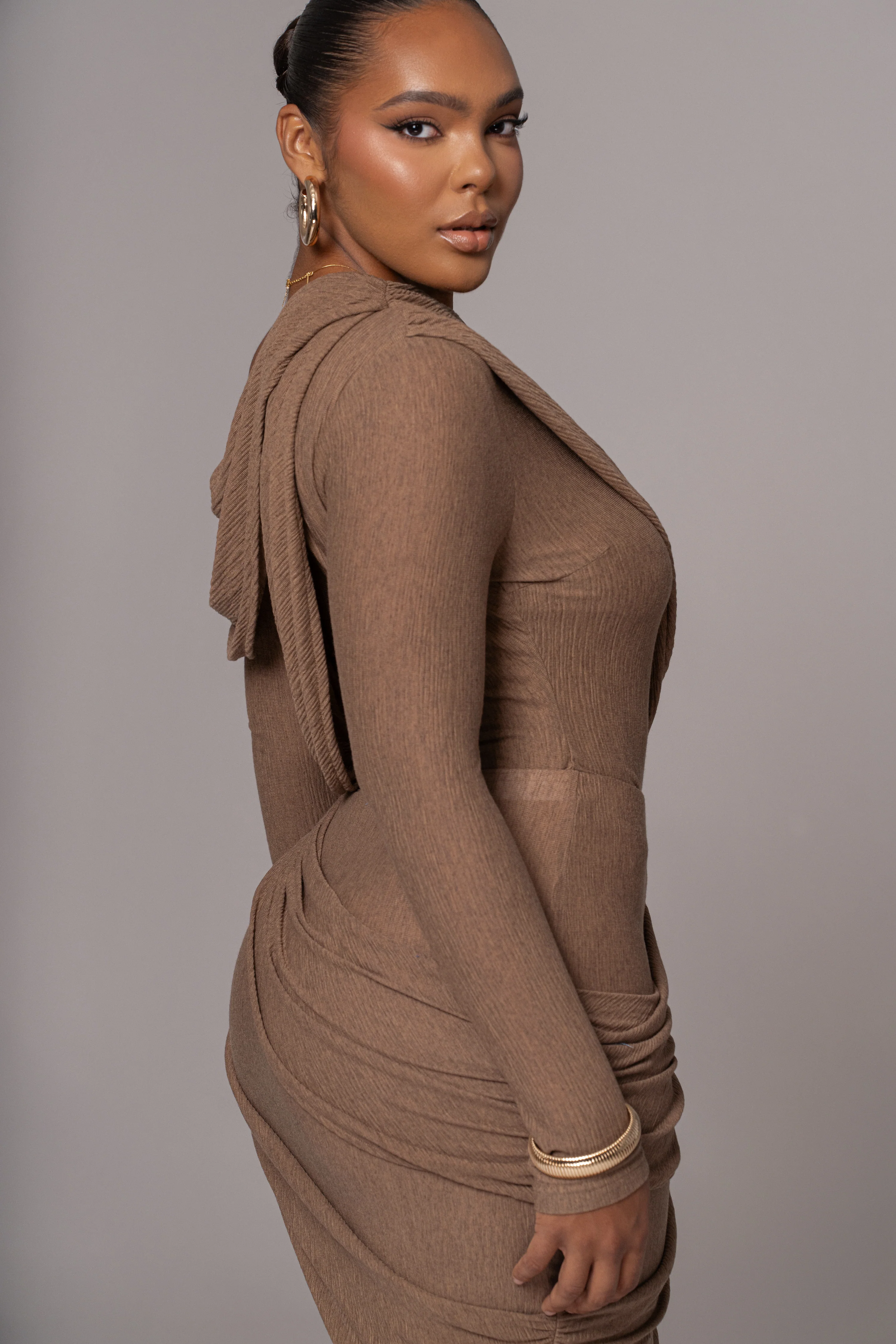 Chocolate Textured One Shoulder Bodysuit - Image 9