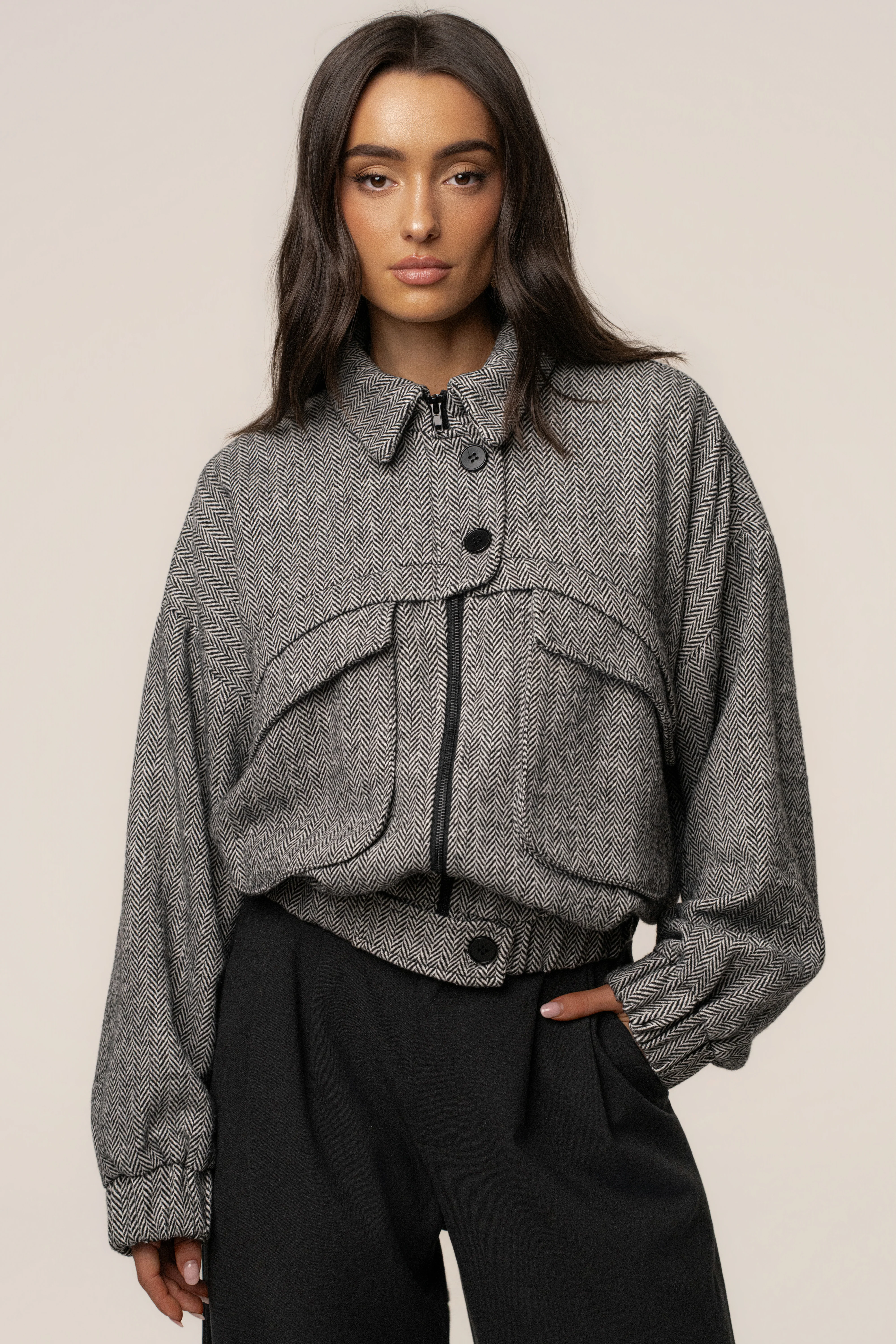 Classic Herringbone Bomber Jacket