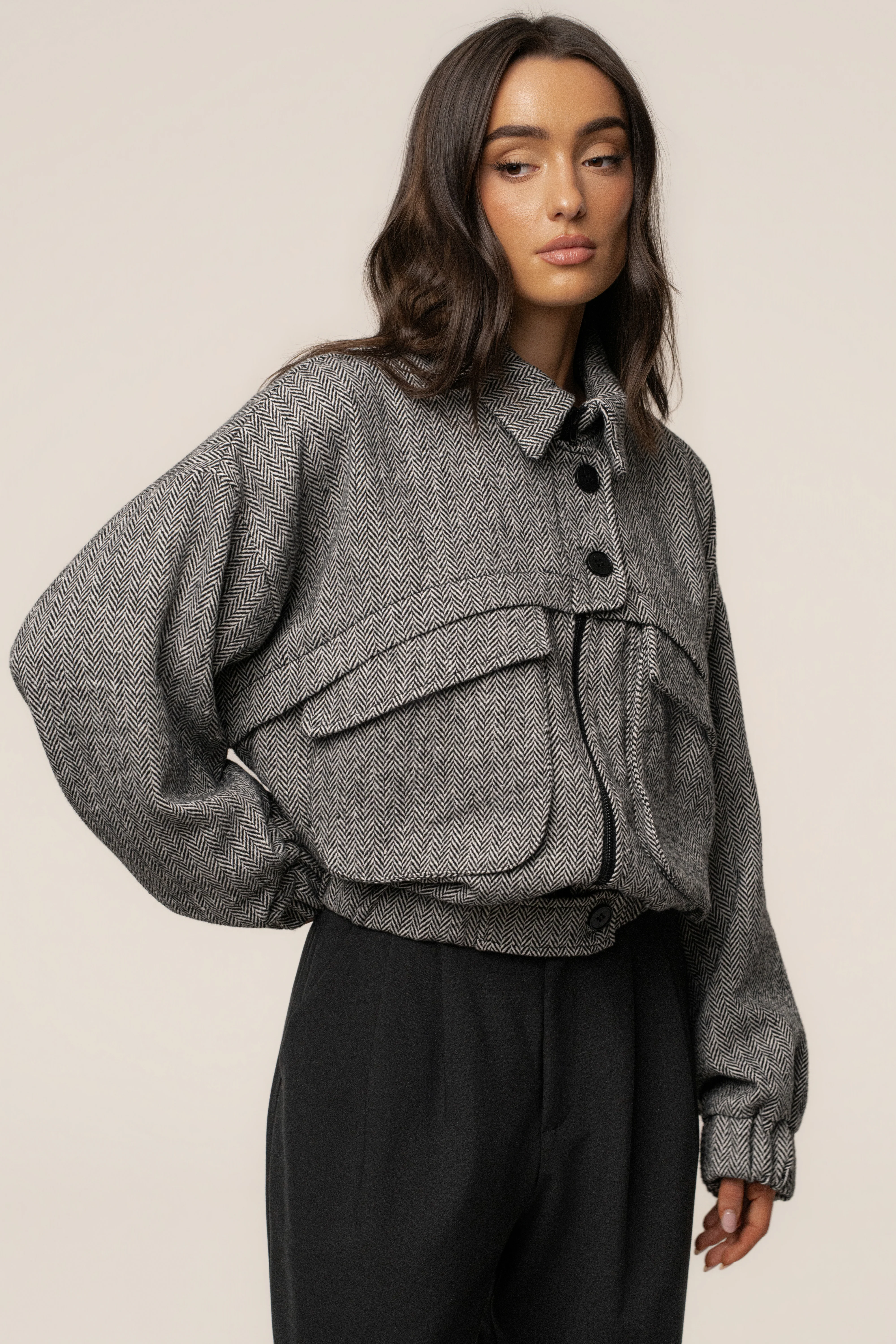 Classic Herringbone Bomber Jacket - Image 10