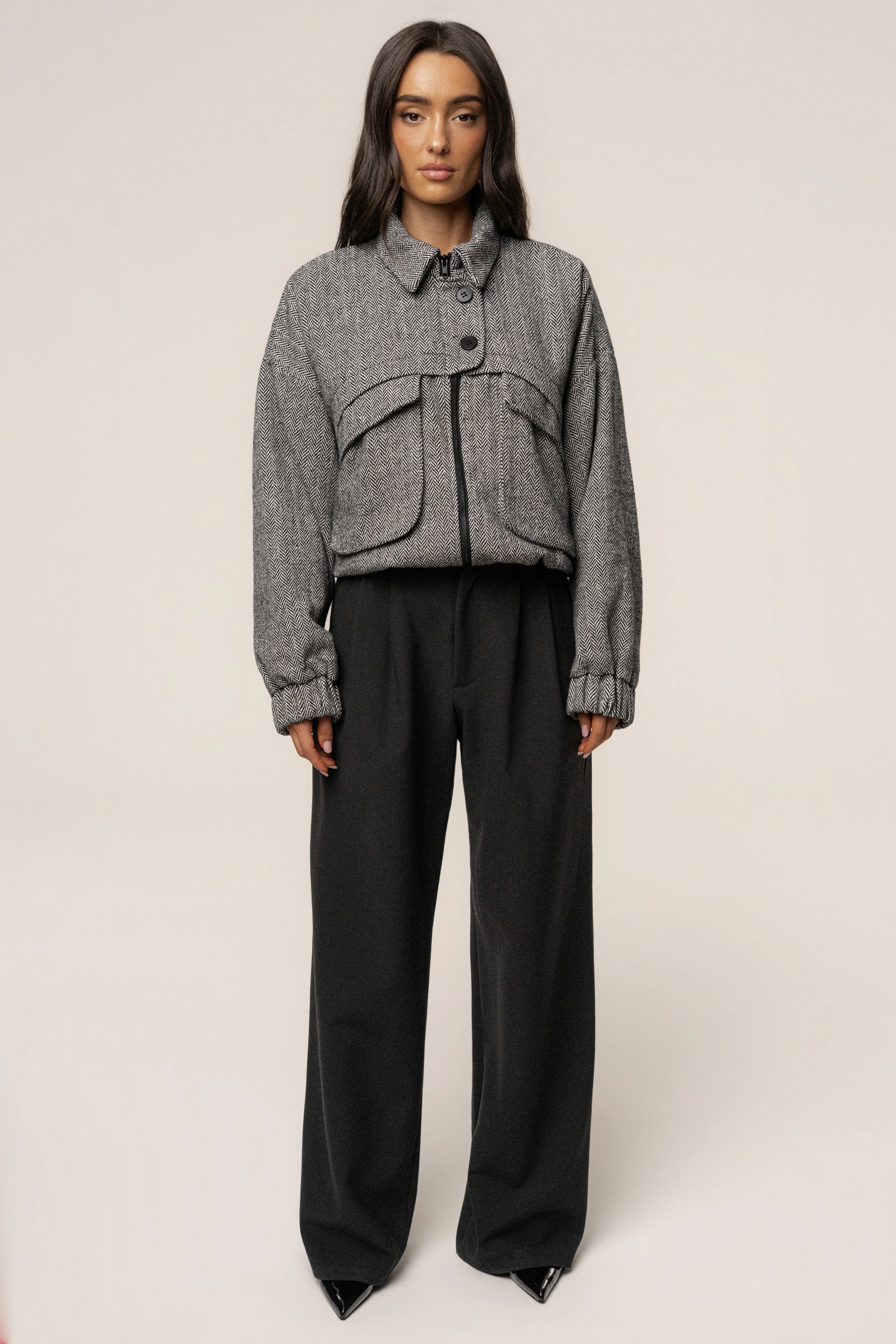 Classic Herringbone Bomber Jacket - Image 11