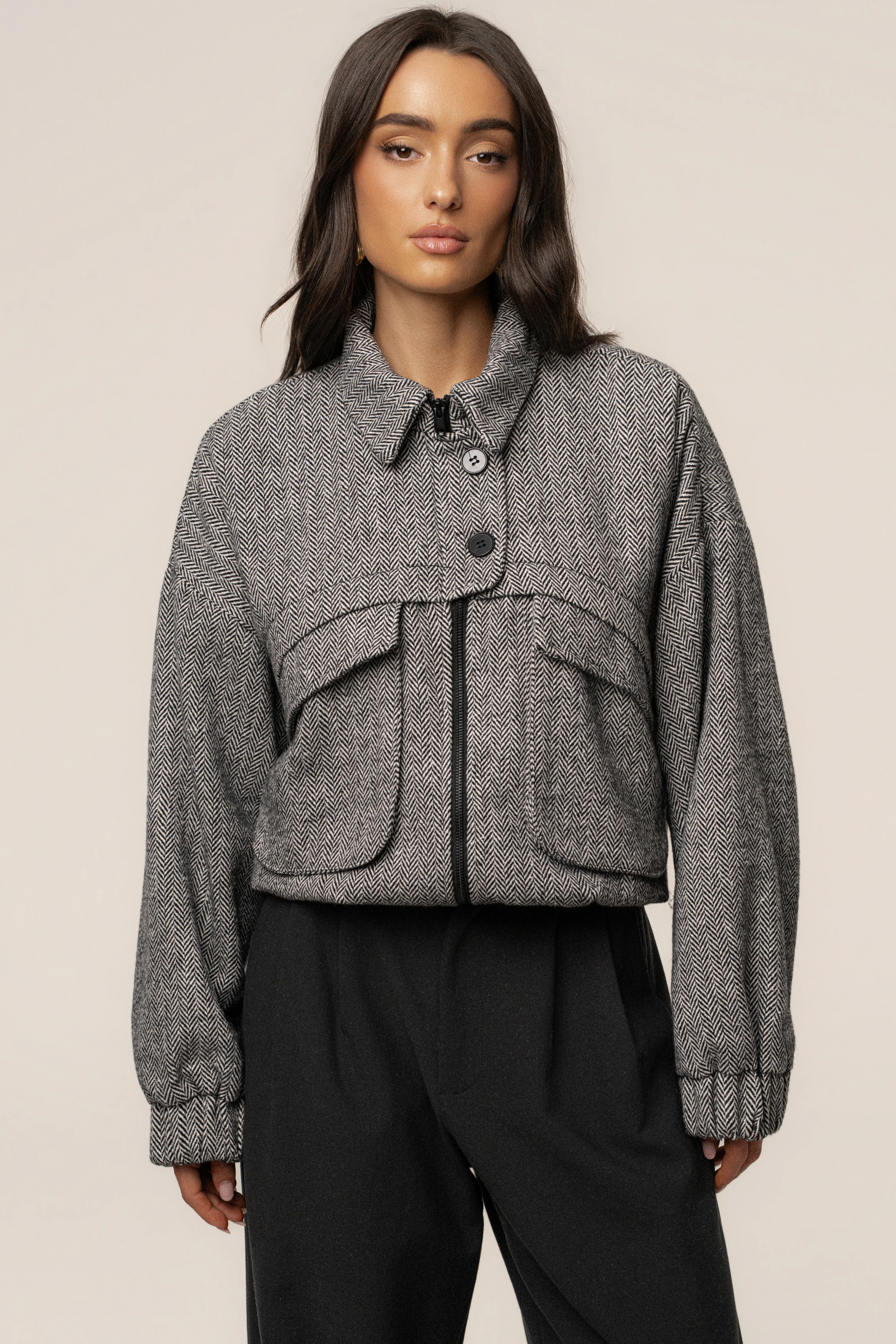 Classic Herringbone Bomber Jacket - Image 12