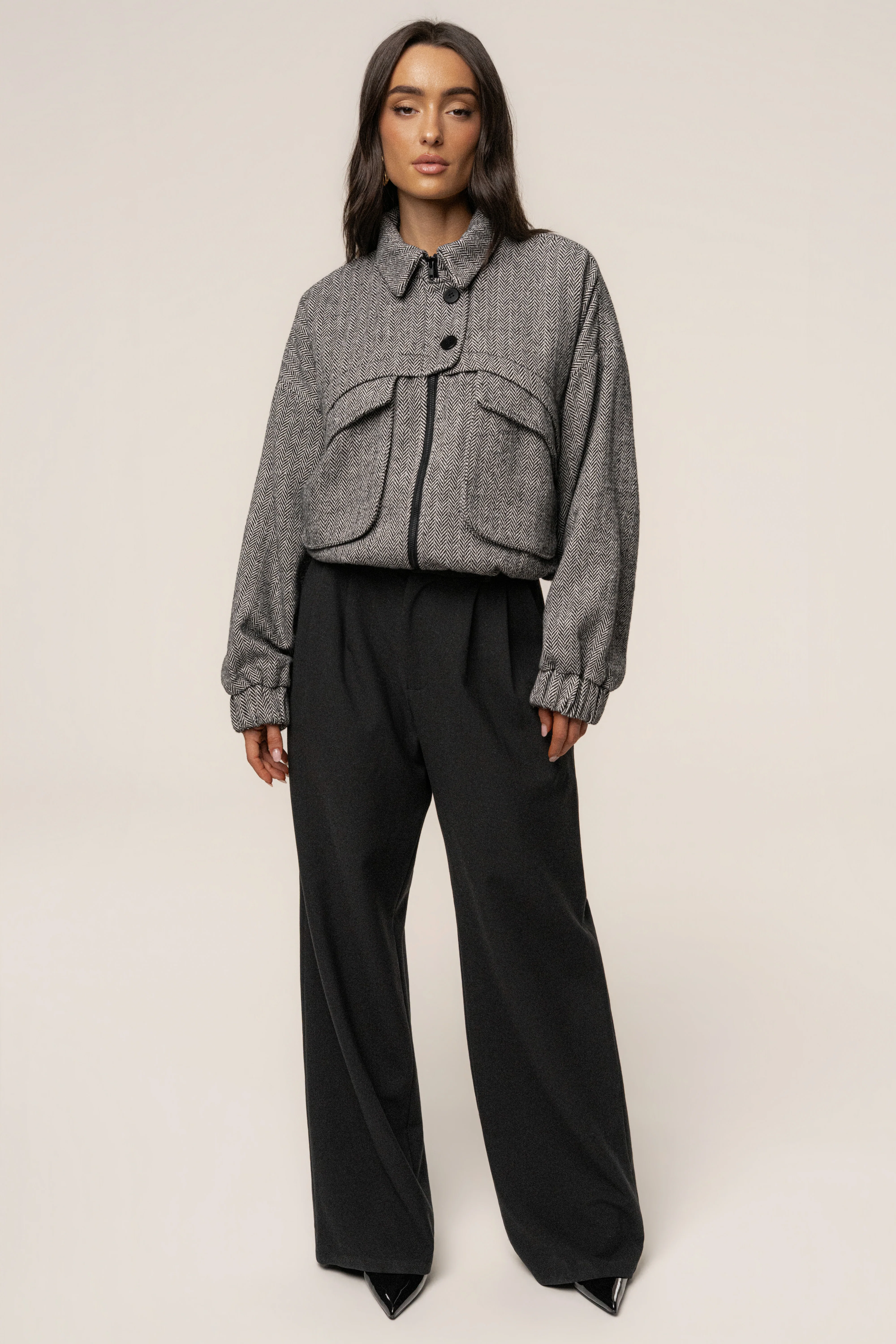 Classic Herringbone Bomber Jacket - Image 13