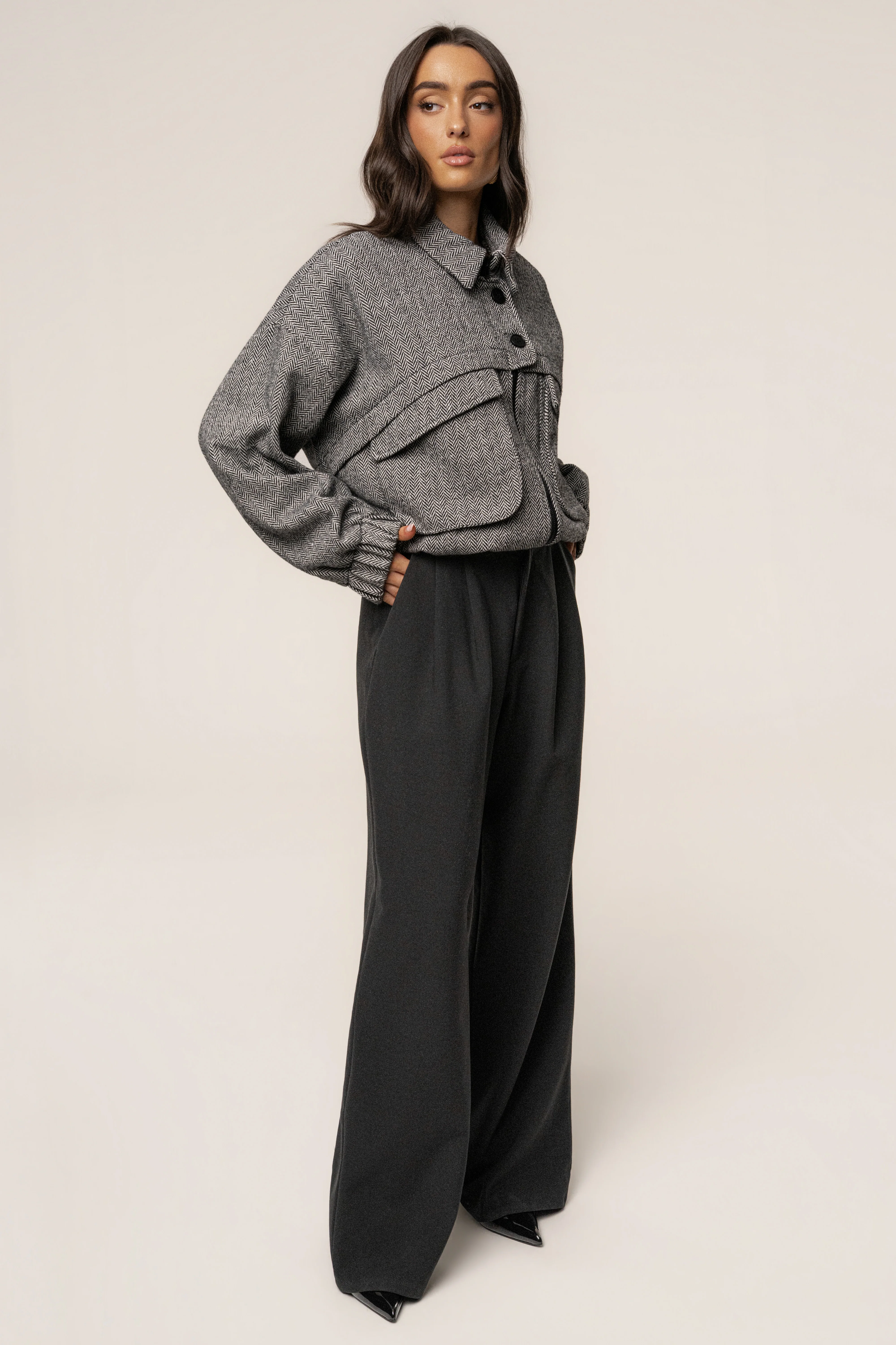 Classic Herringbone Bomber Jacket - Image 14