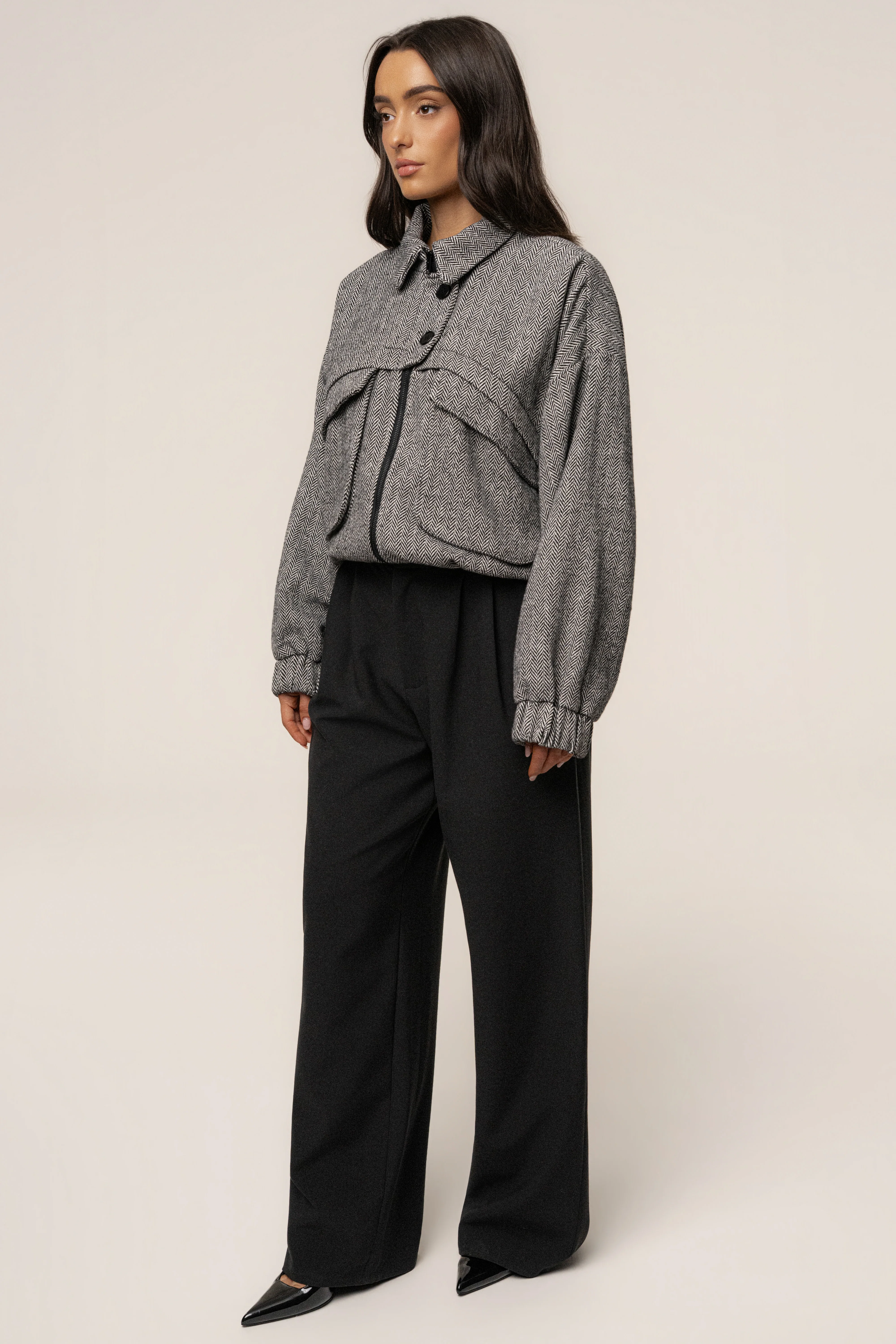 Classic Herringbone Bomber Jacket - Image 15