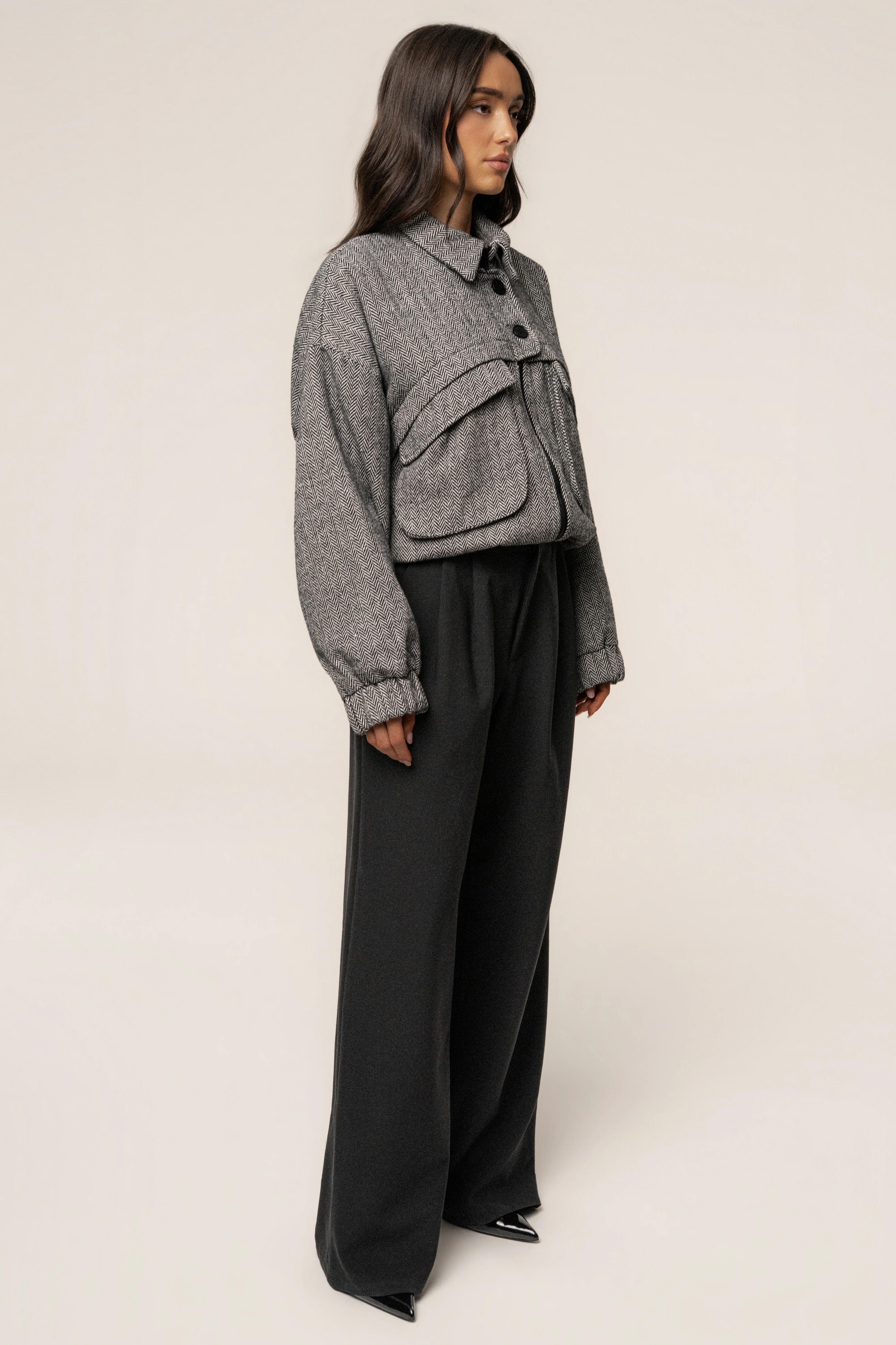Classic Herringbone Bomber Jacket - Image 16