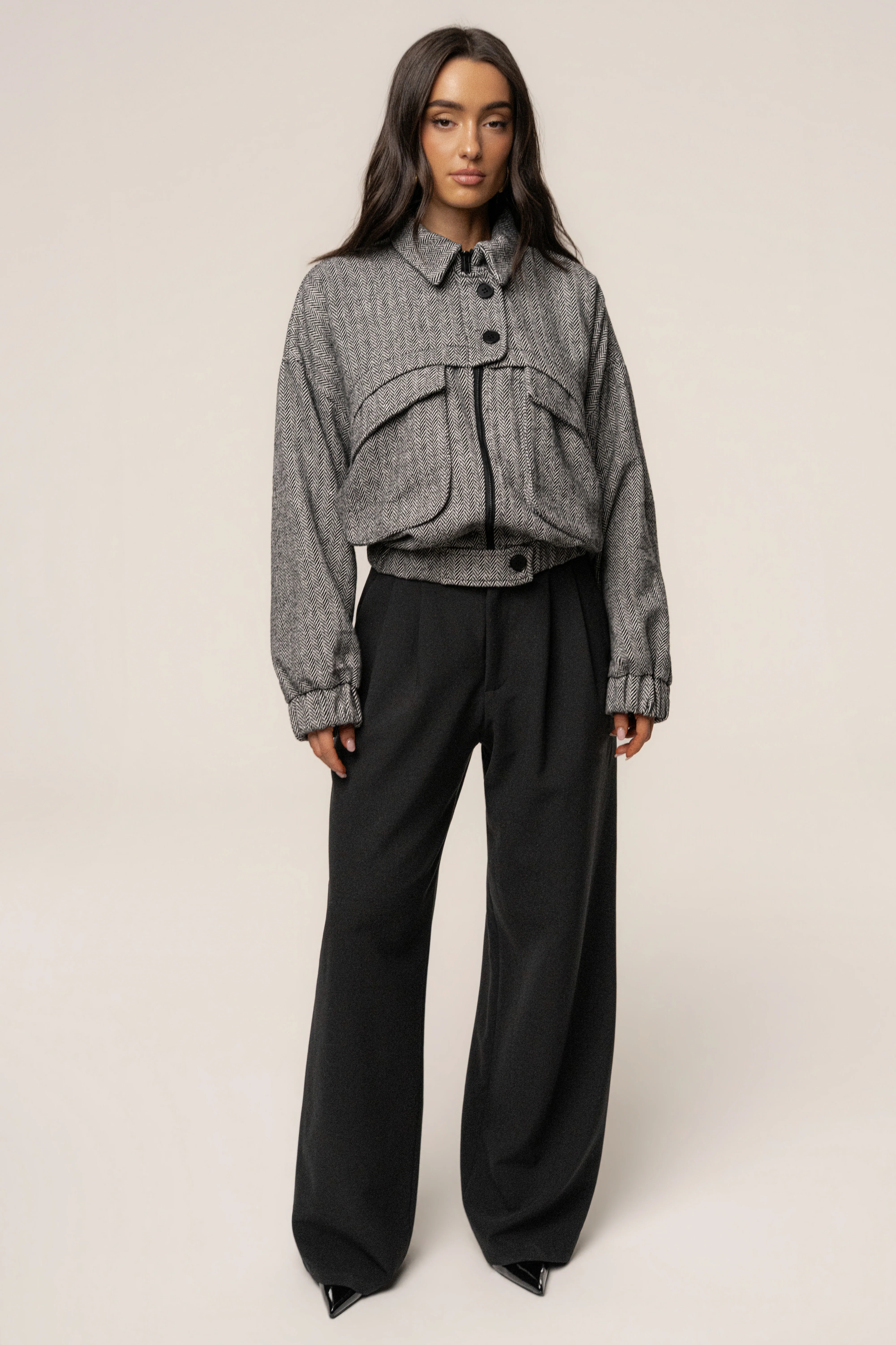 Classic Herringbone Bomber Jacket - Image 3