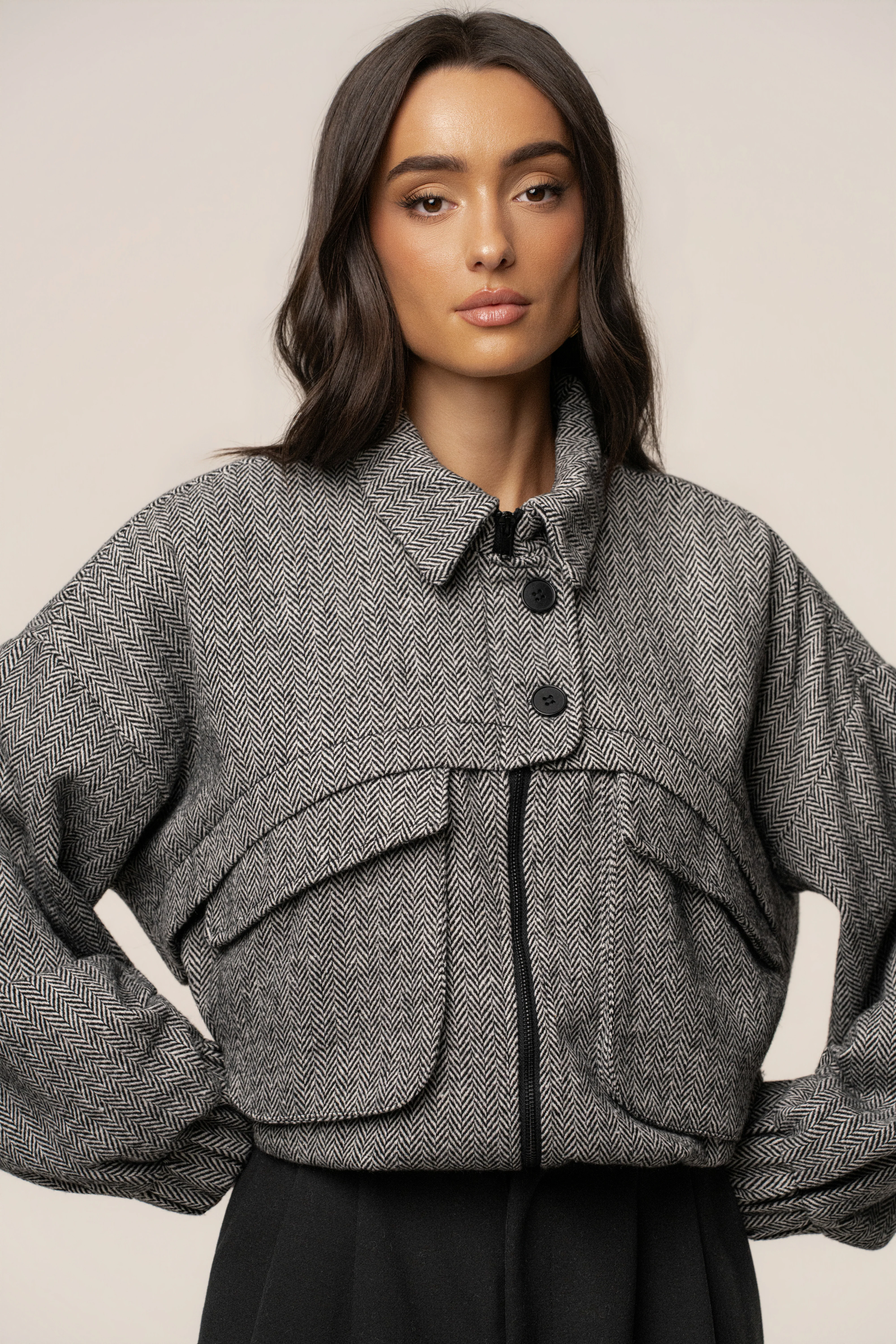 Classic Herringbone Bomber Jacket - Image 4