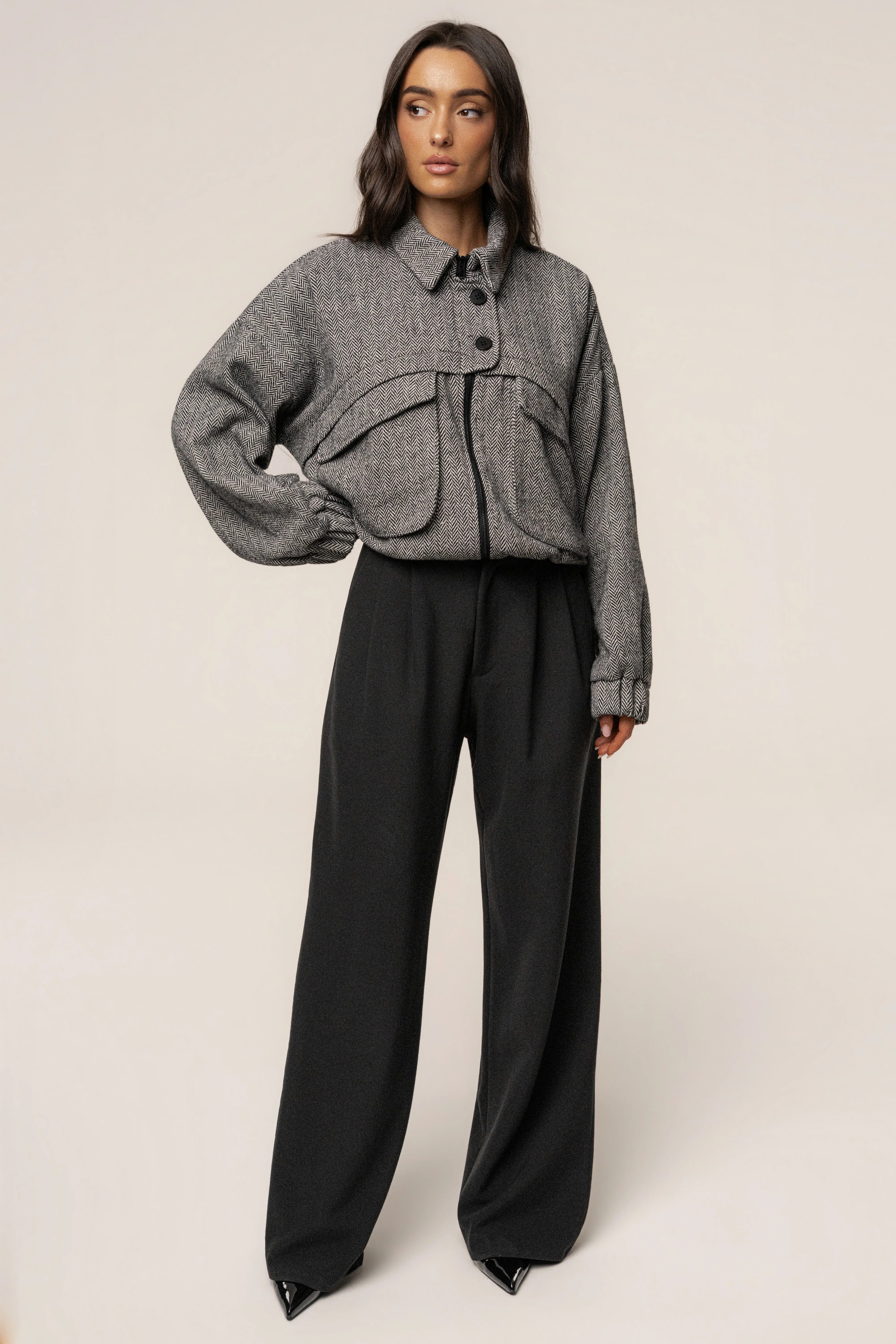 Classic Herringbone Bomber Jacket - Image 5