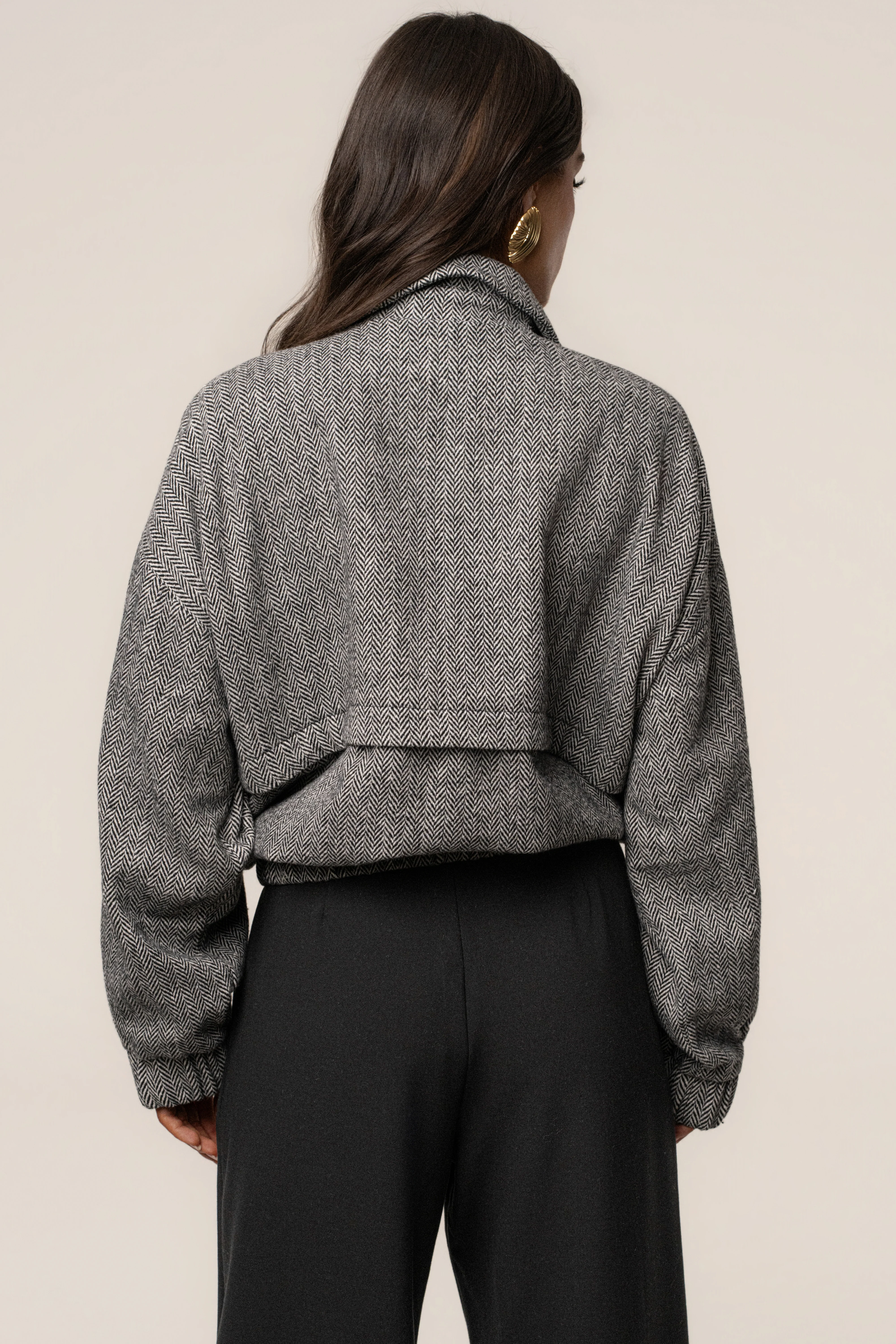 Classic Herringbone Bomber Jacket - Image 8