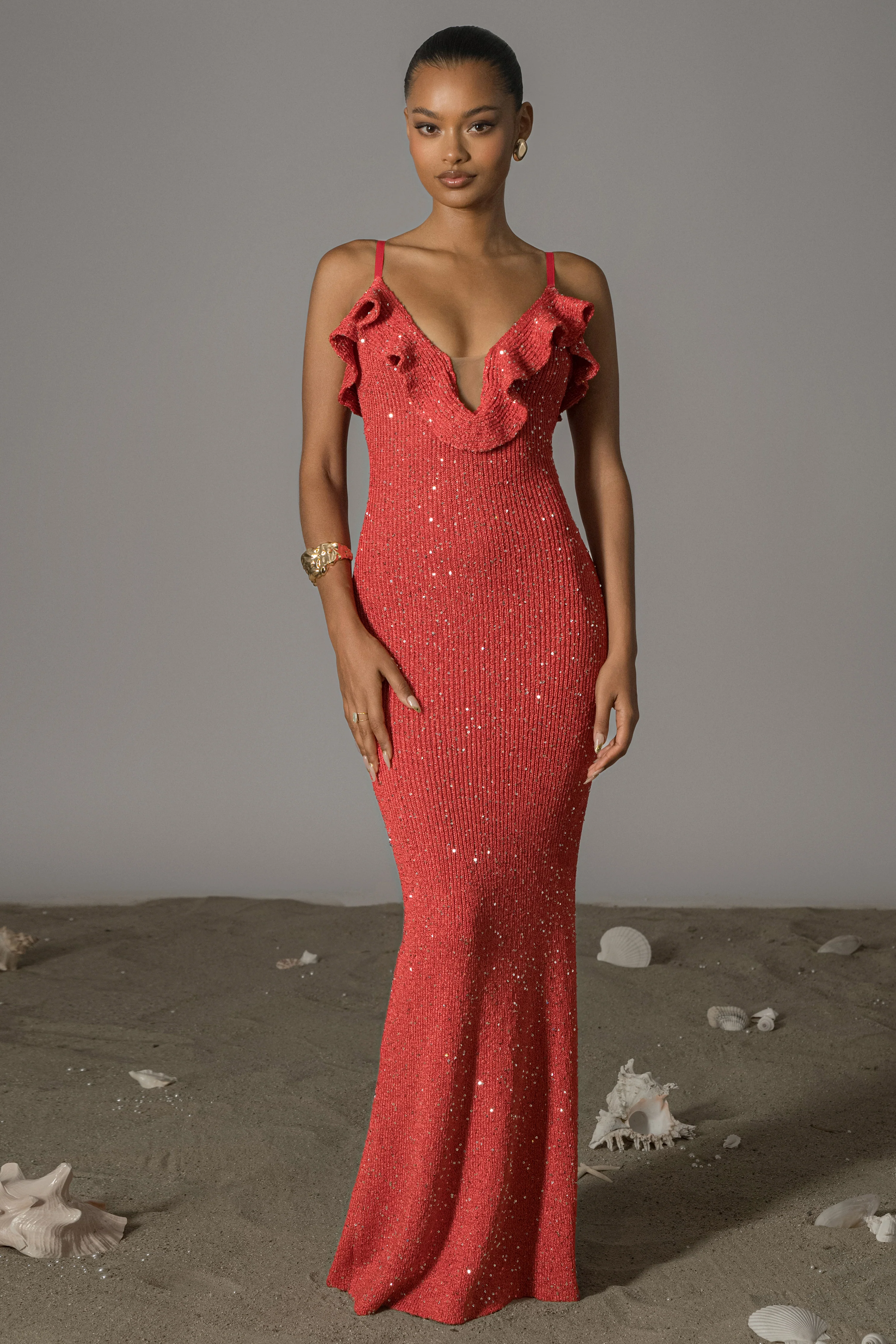 Coral Midnight Sparkle Maxi Dress - Image 10