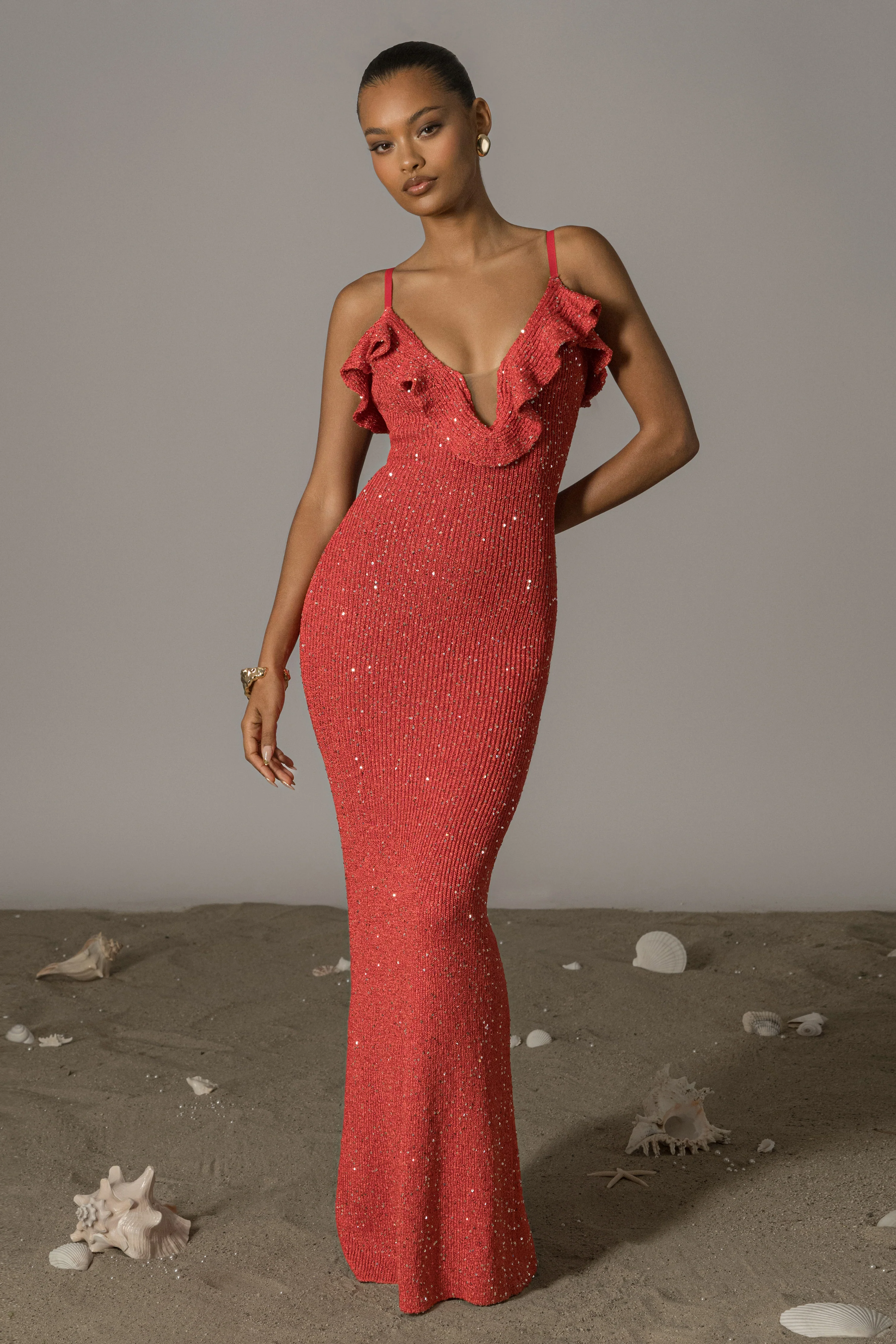Coral Midnight Sparkle Maxi Dress - Image 11