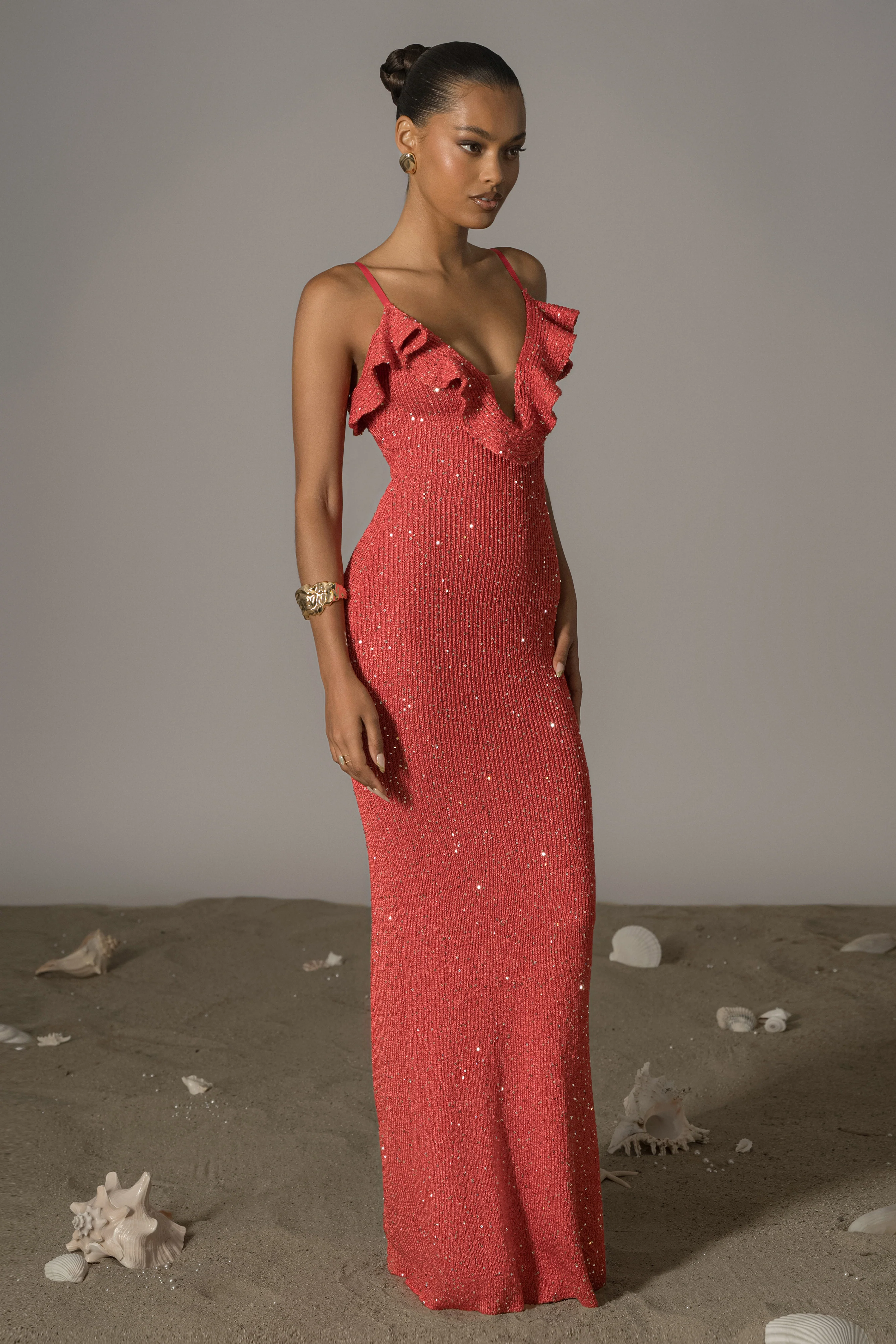Coral Midnight Sparkle Maxi Dress - Image 12