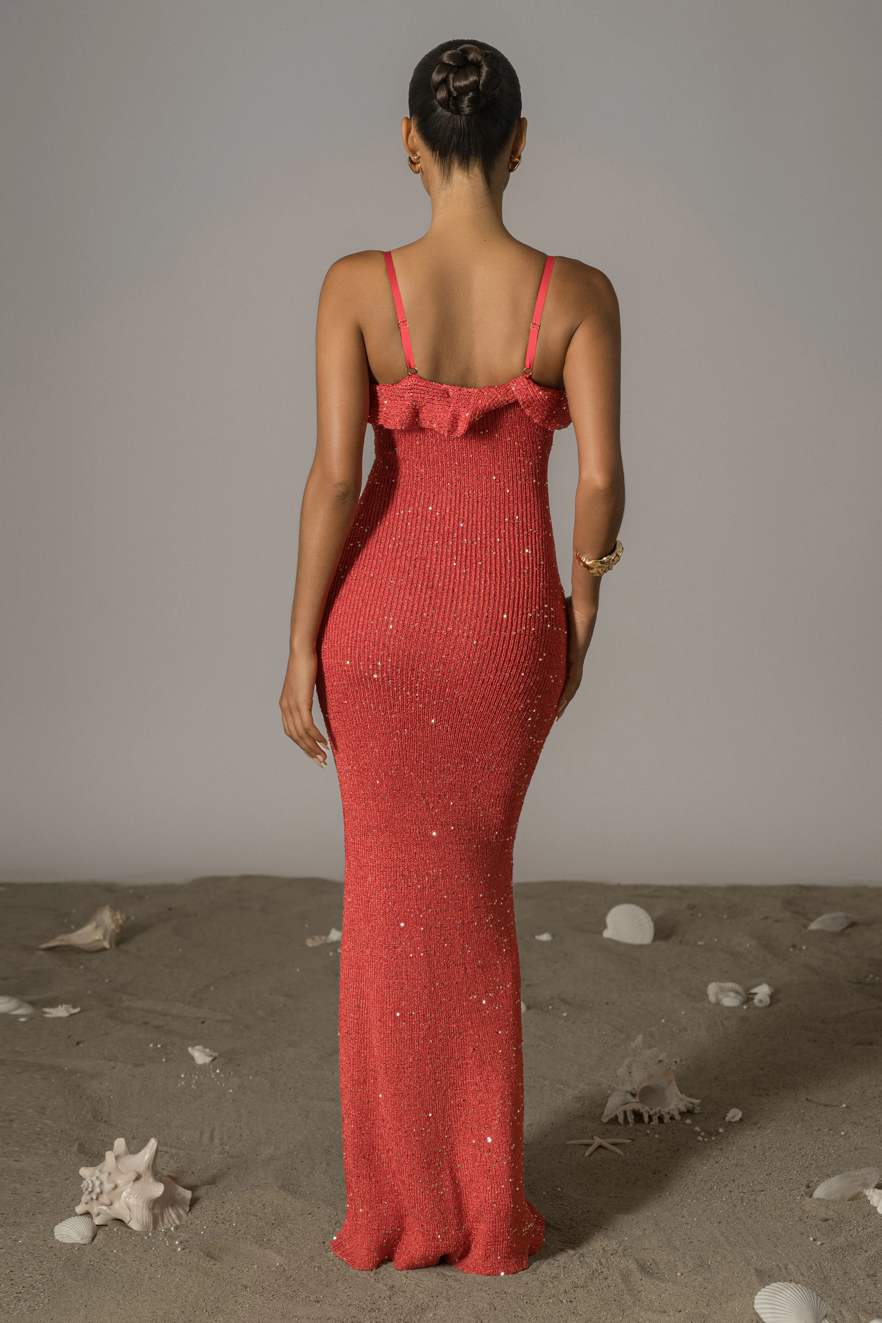 Coral Midnight Sparkle Maxi Dress - Image 8
