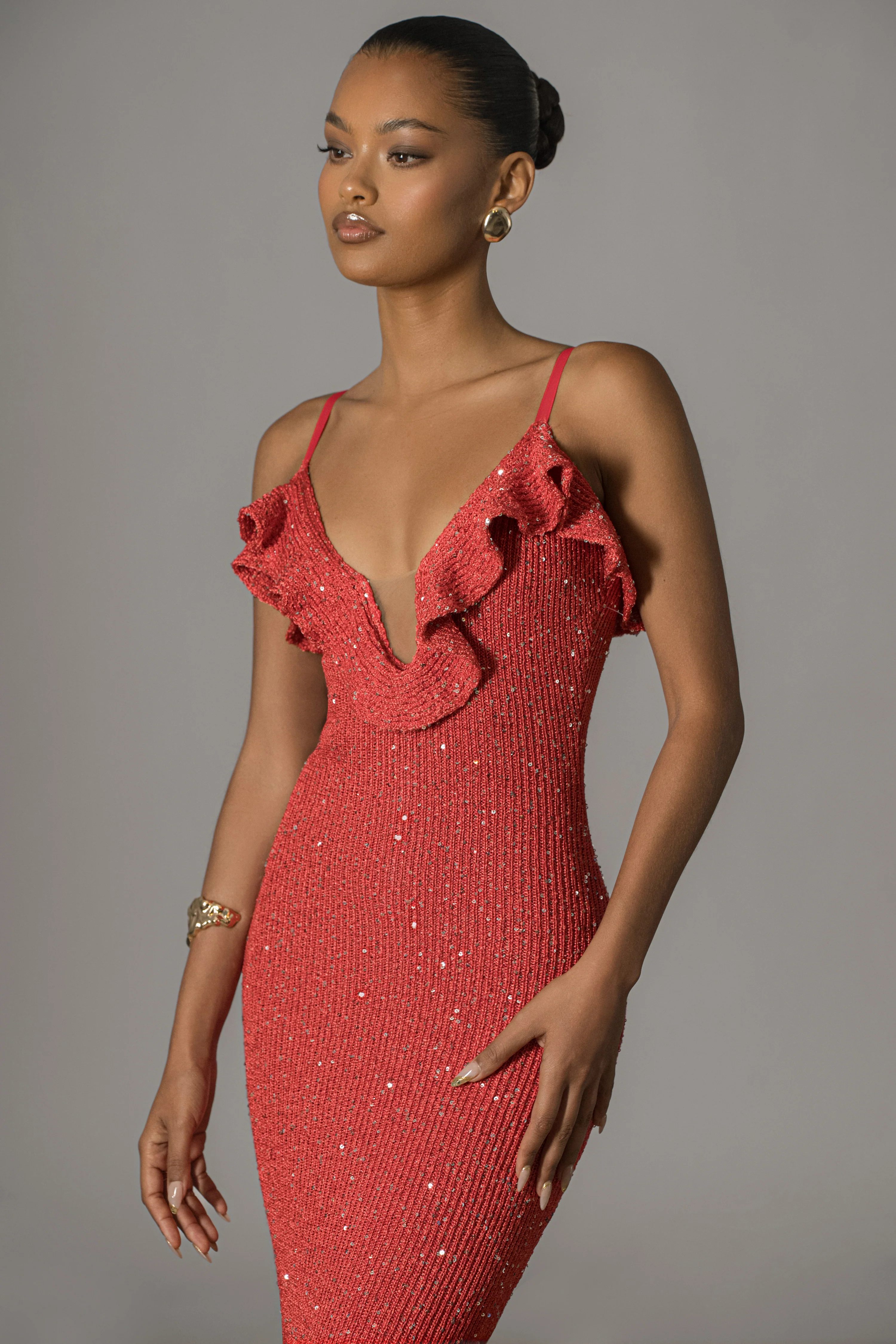 Coral Midnight Sparkle Maxi Dress - Image 9