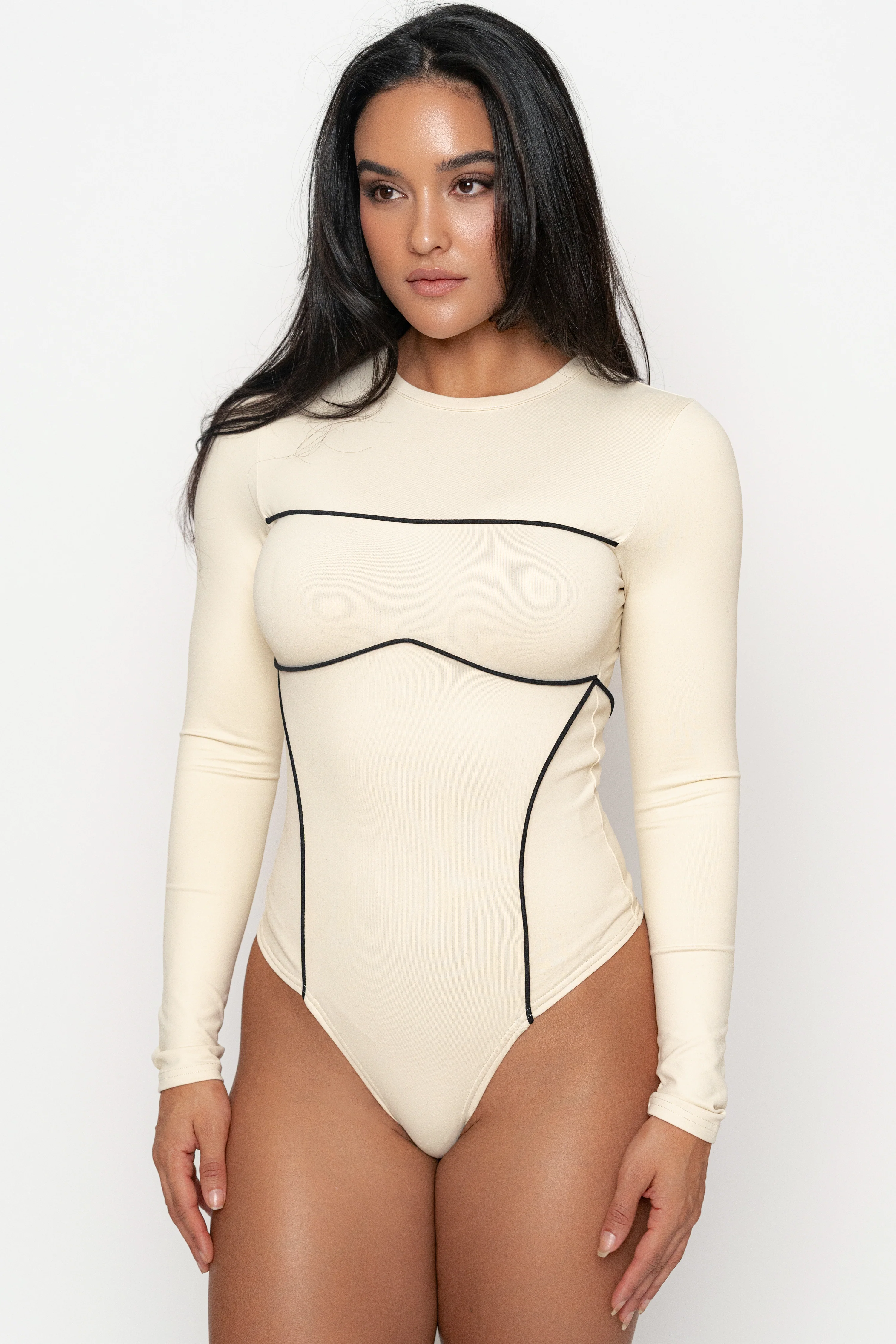 Cream/Black Pilar Piped Bodysuit - Image 5