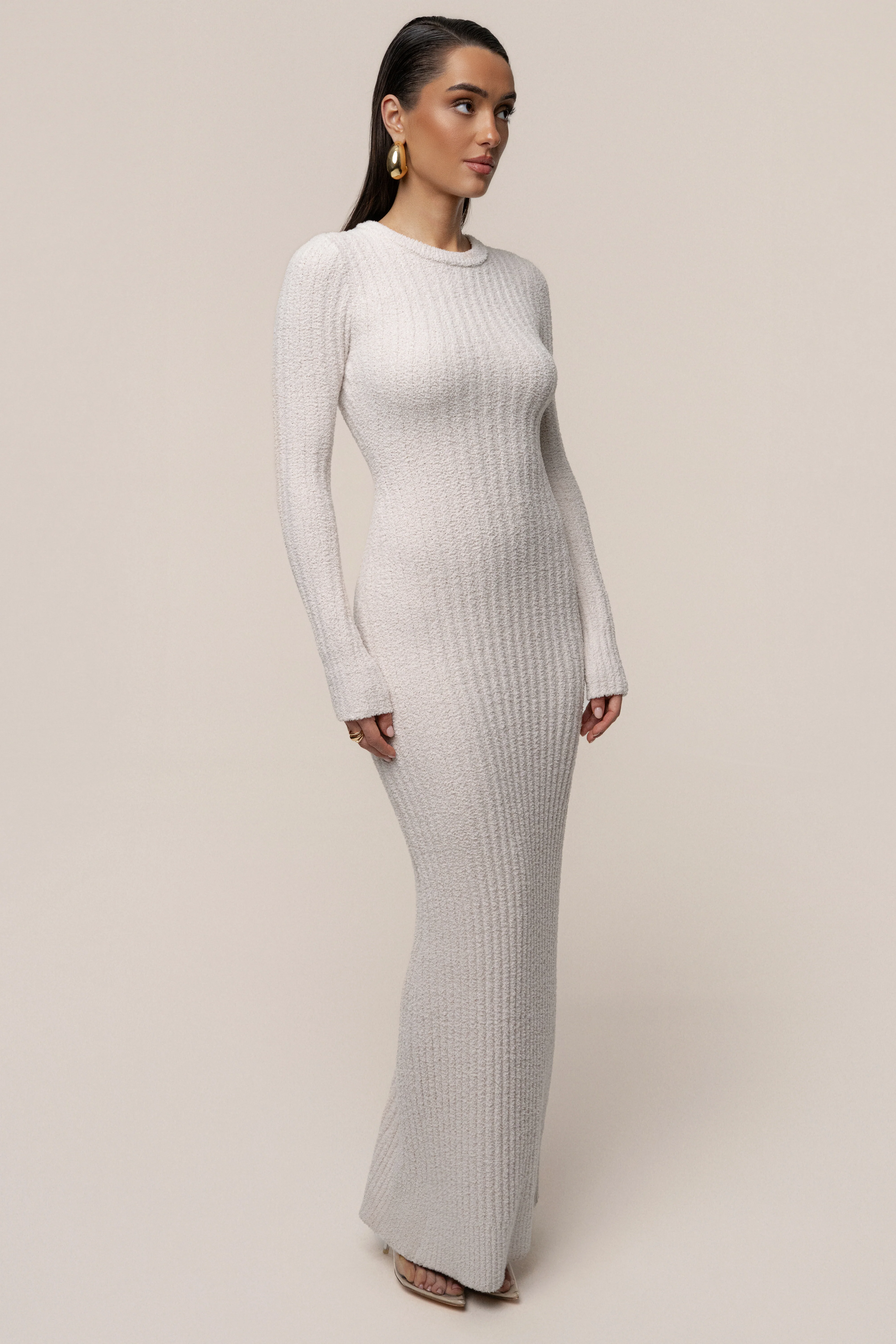 Cream First Class Ribbed Maxi Dress - Image 11