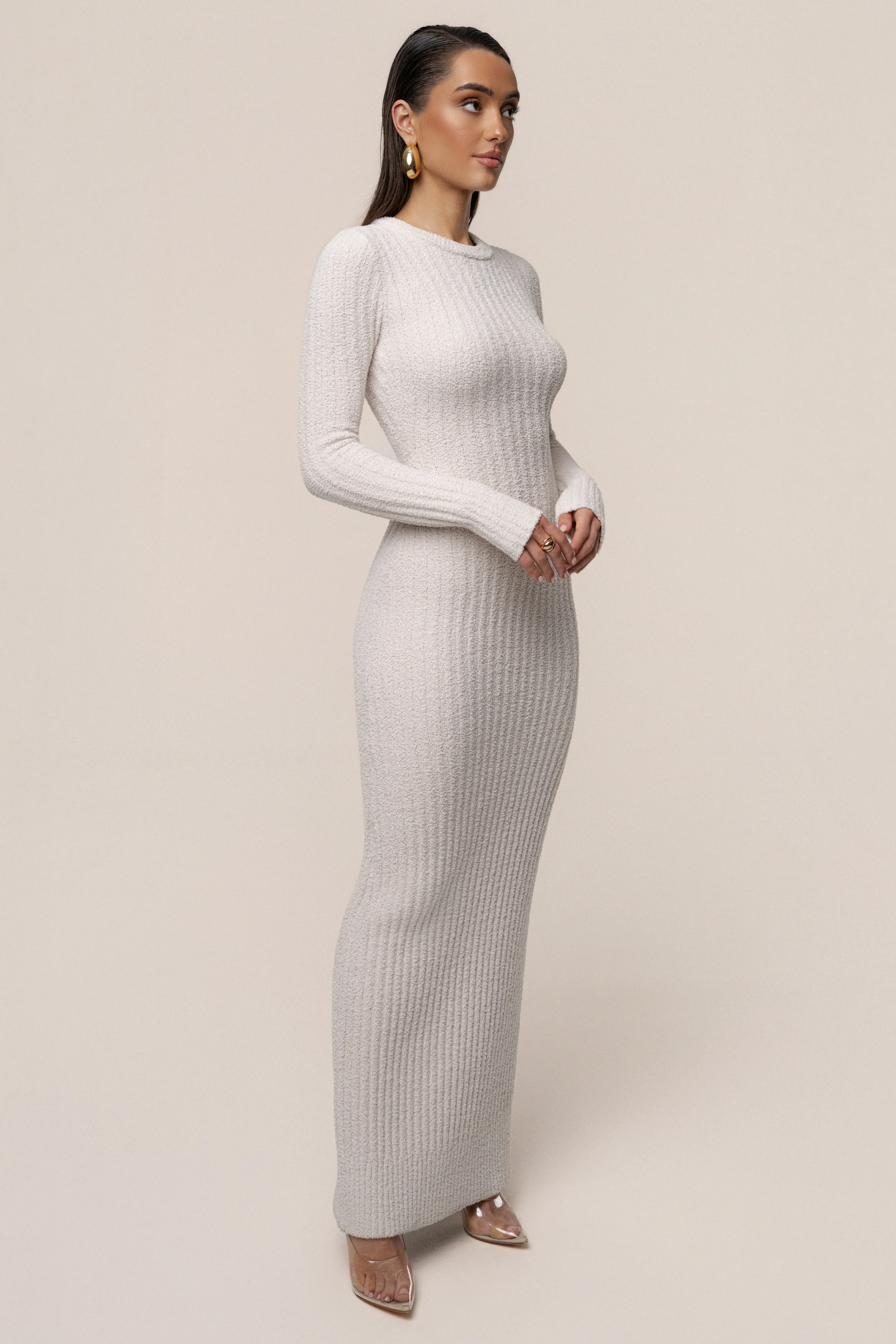 Cream First Class Ribbed Maxi Dress - Image 13