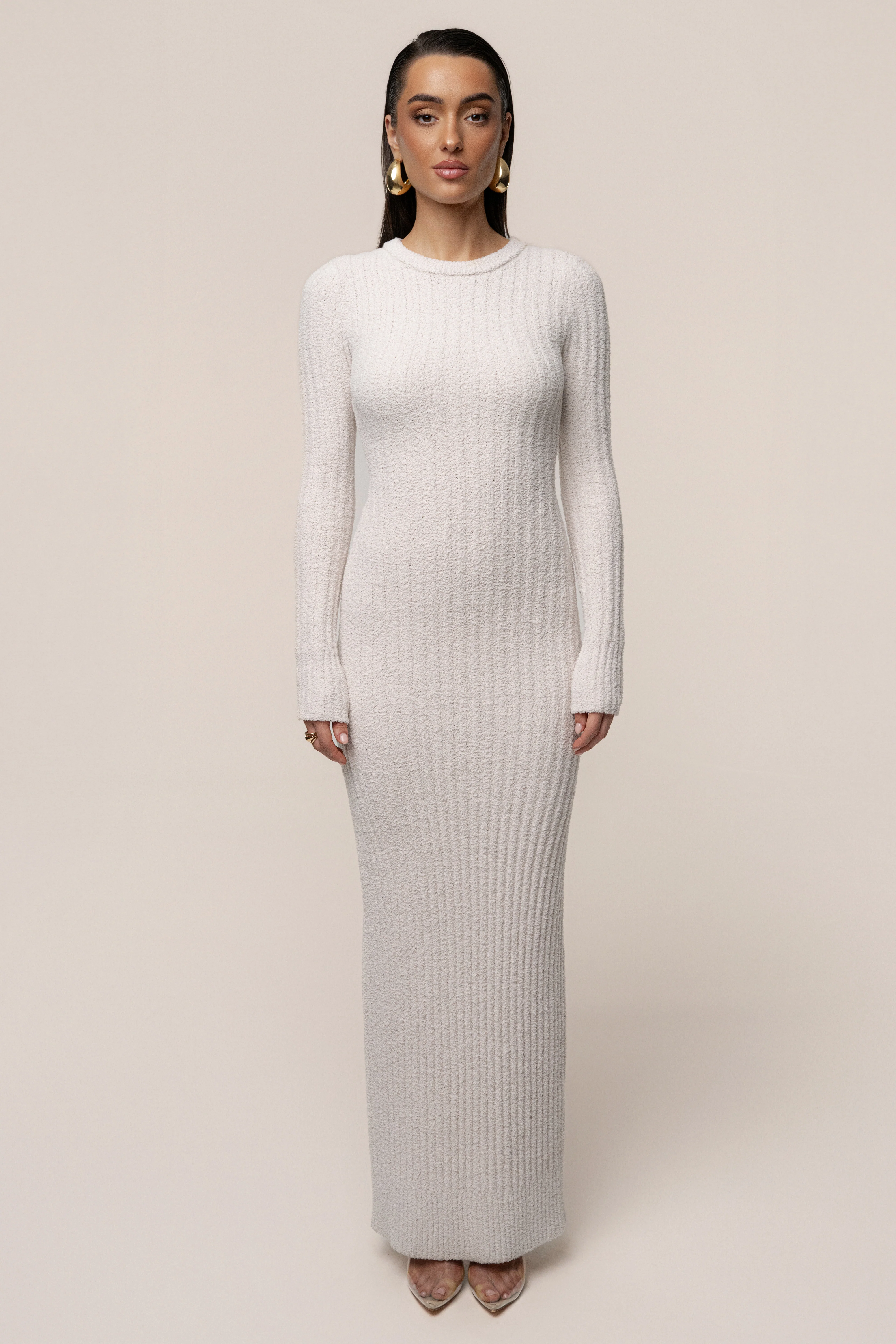 Cream First Class Ribbed Maxi Dress - Image 7