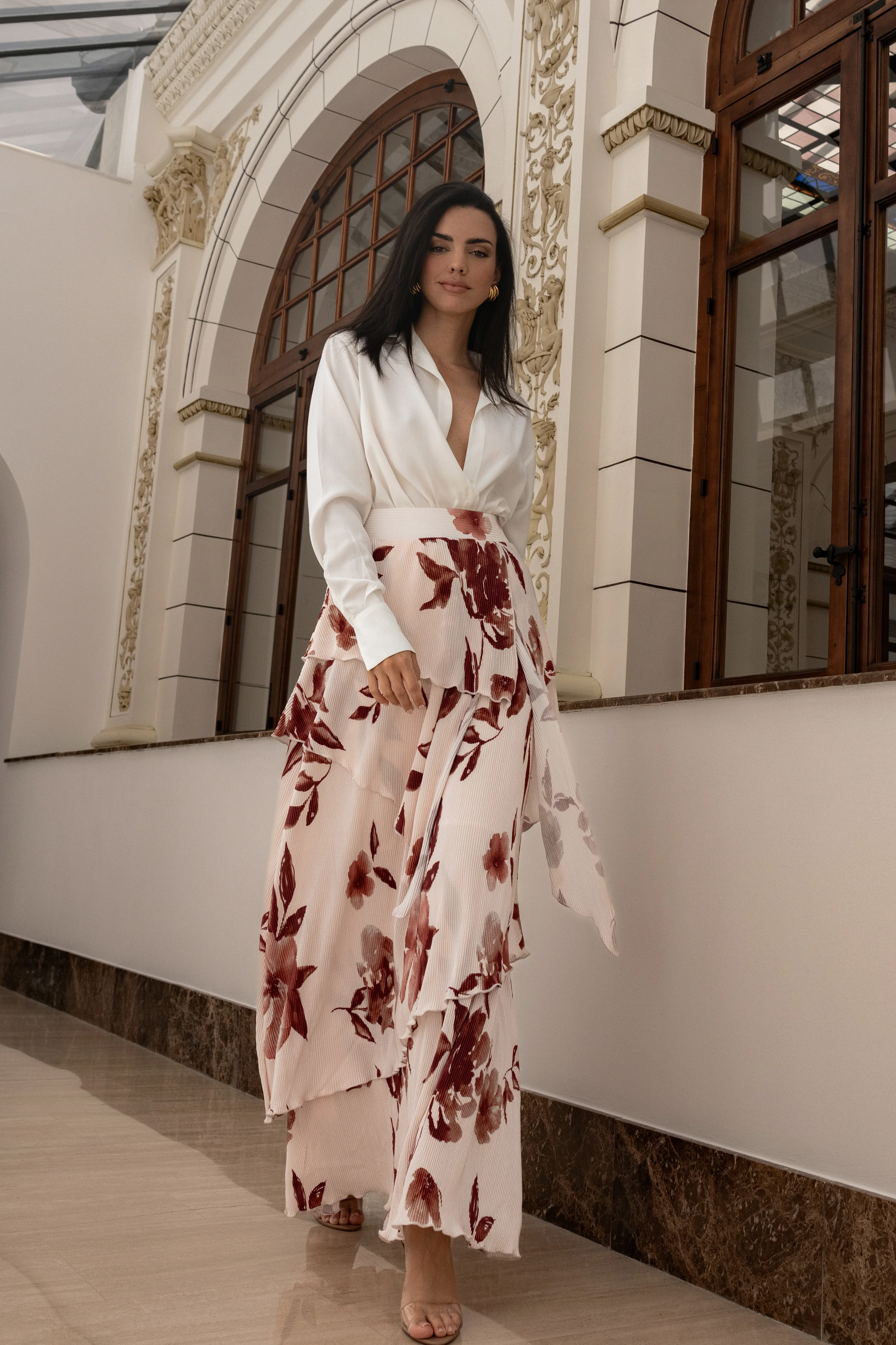 Cream Floral Kamira Tiered Skirt - Image 11