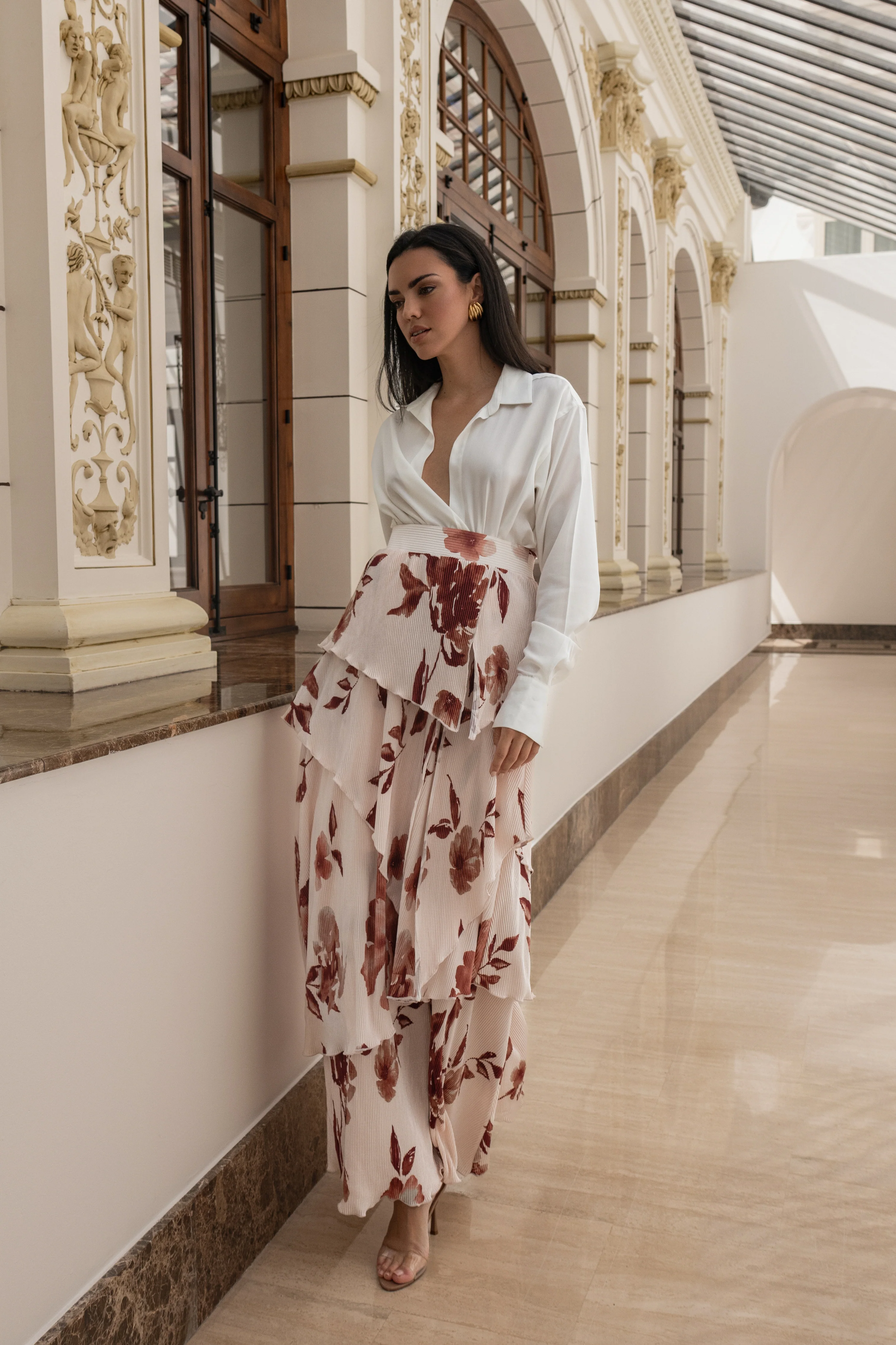 Cream Floral Kamira Tiered Skirt - Image 12