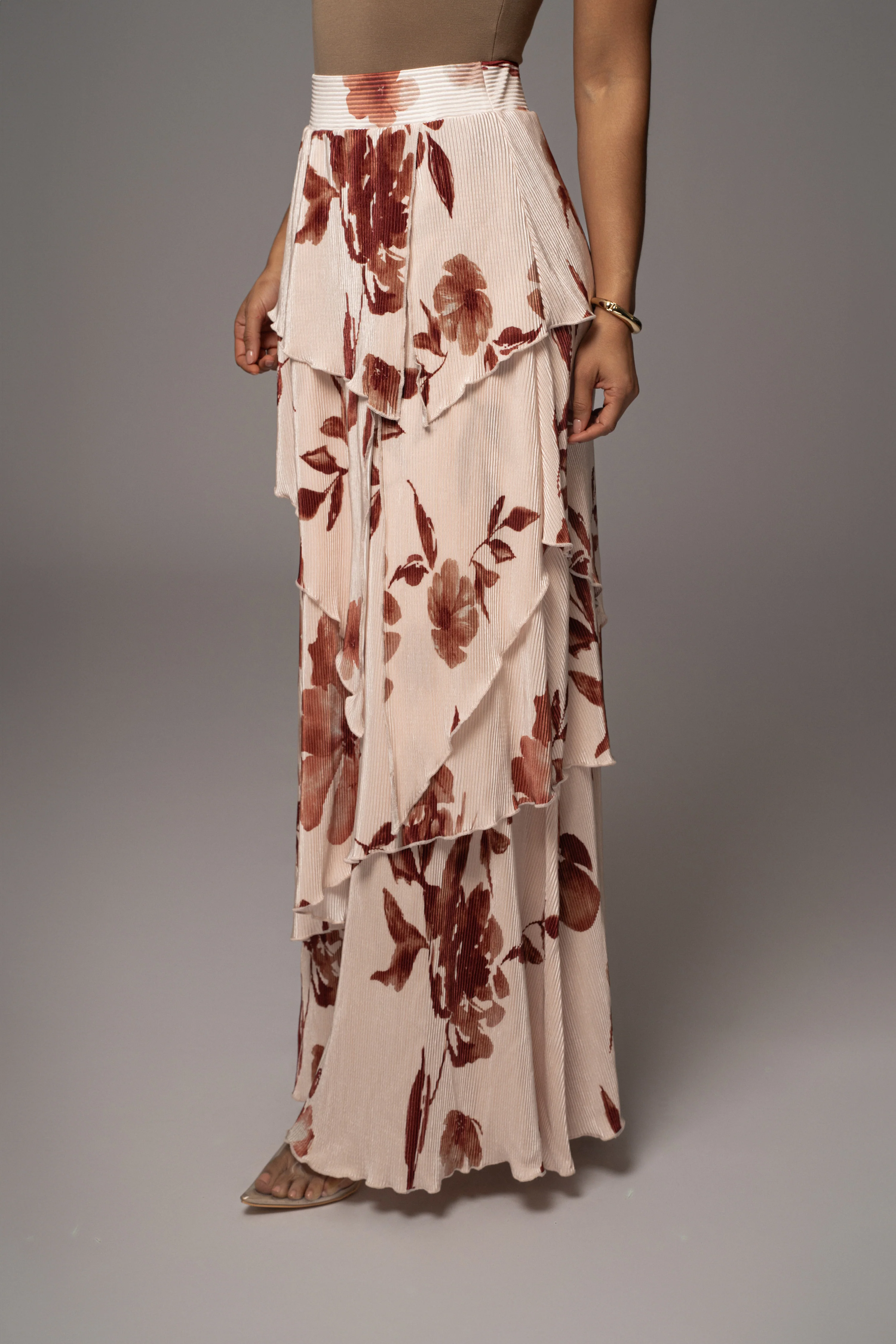 Cream Floral Kamira Tiered Skirt - Image 14