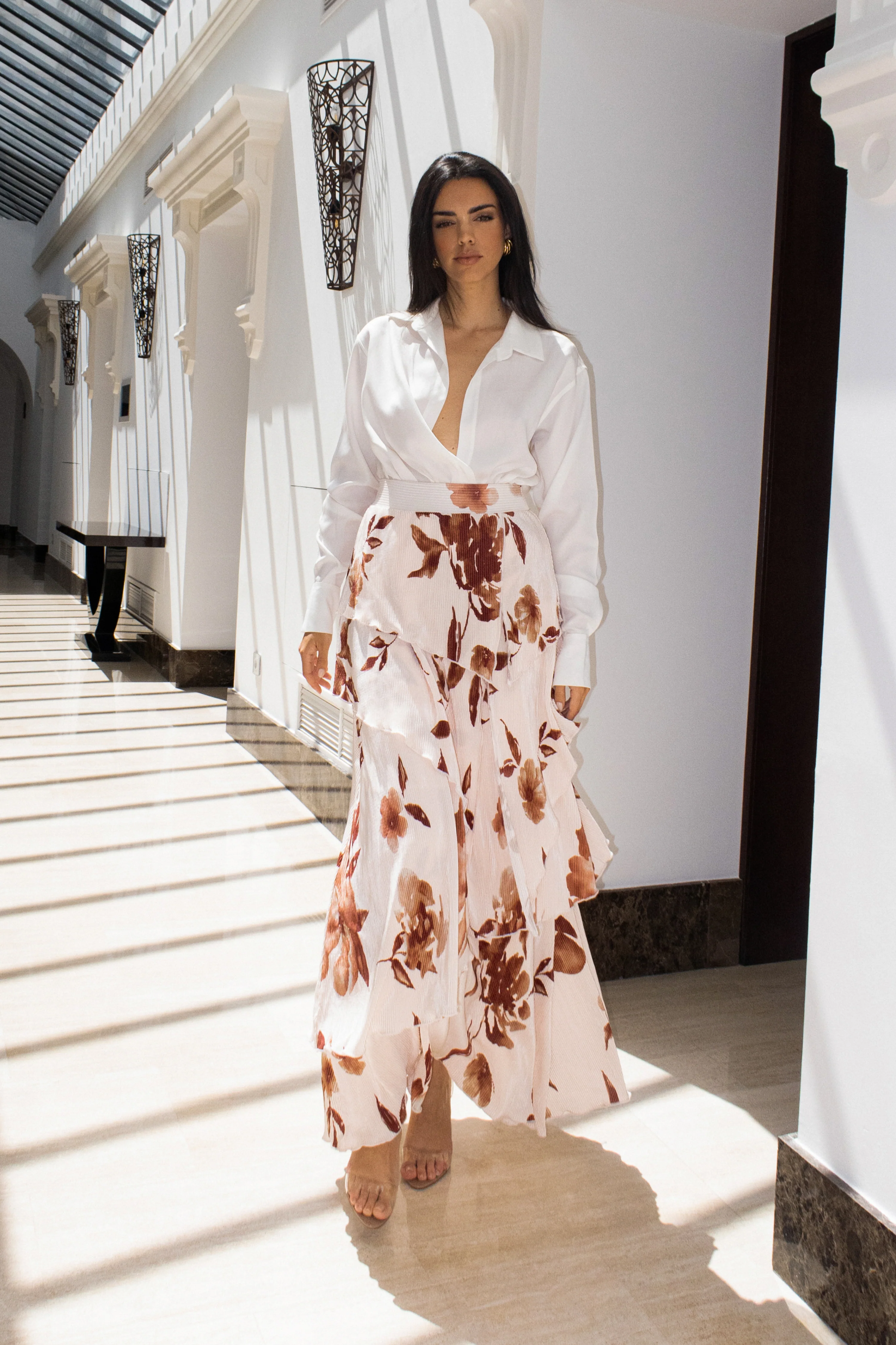 Cream Floral Kamira Tiered Skirt - Image 3
