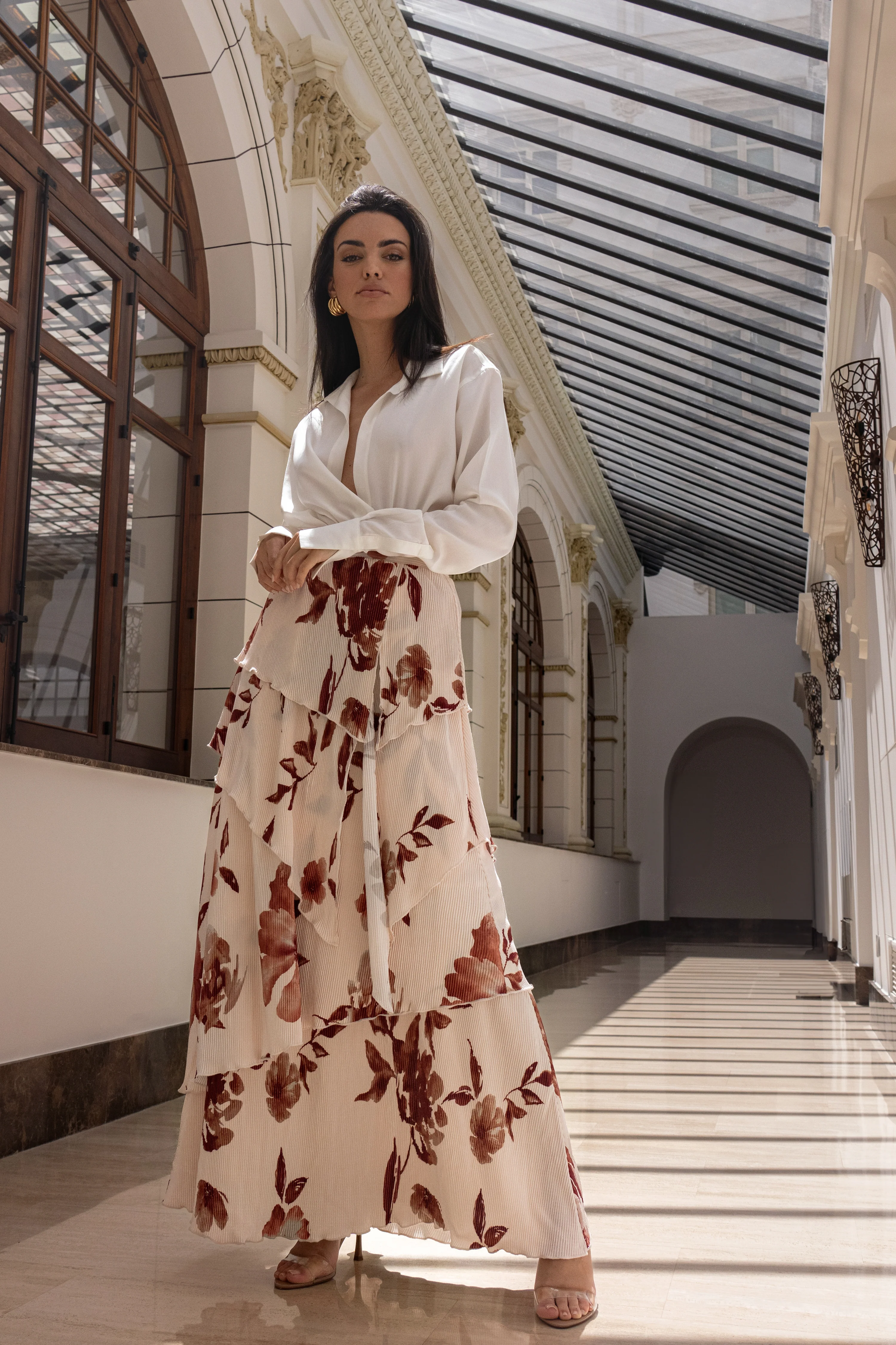 Cream Floral Kamira Tiered Skirt - Image 6