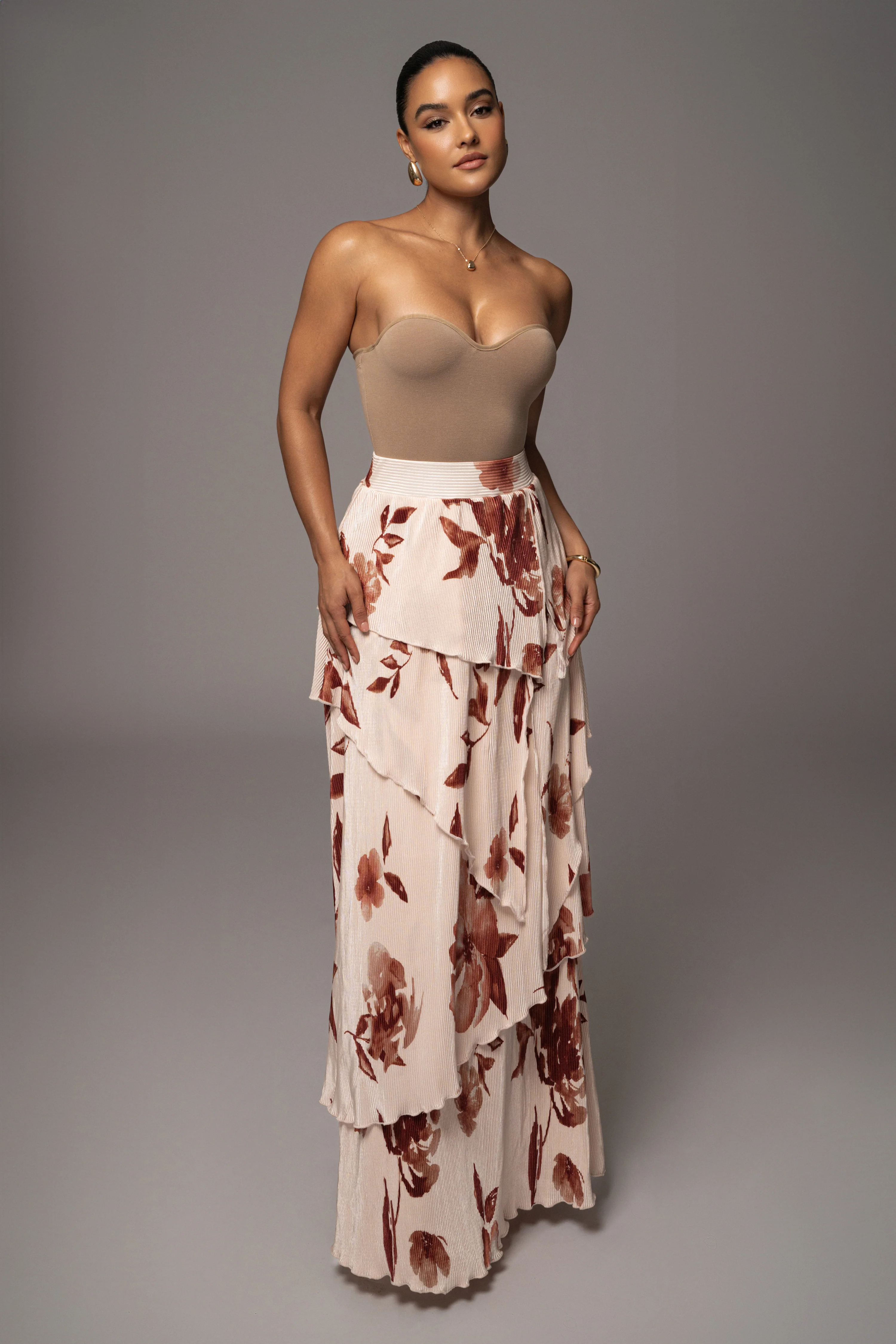 Cream Floral Kamira Tiered Skirt - Image 8