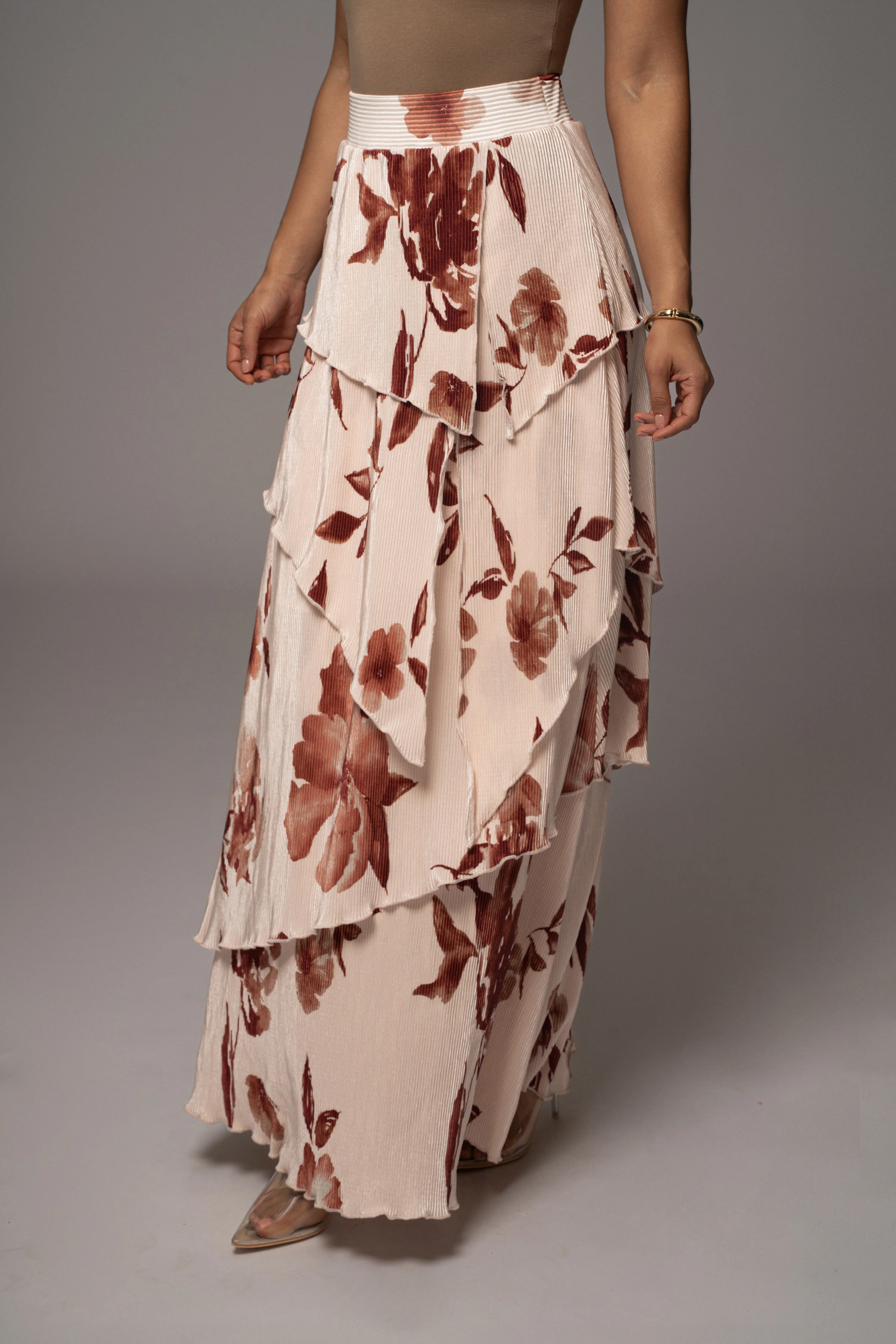 Cream Floral Kamira Tiered Skirt - Image 9