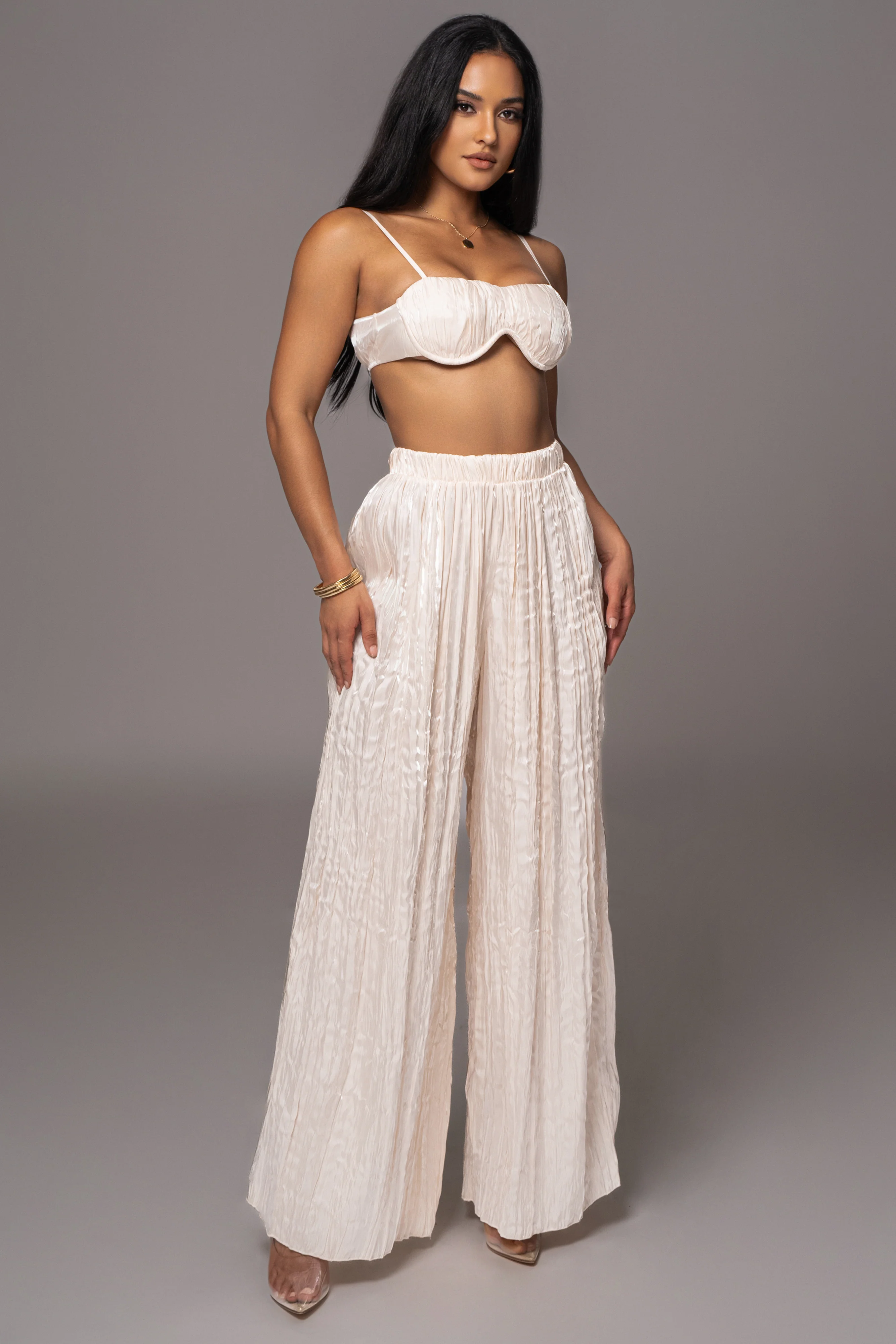 Cream Let's Get Away Satin Pant Set - Image 6