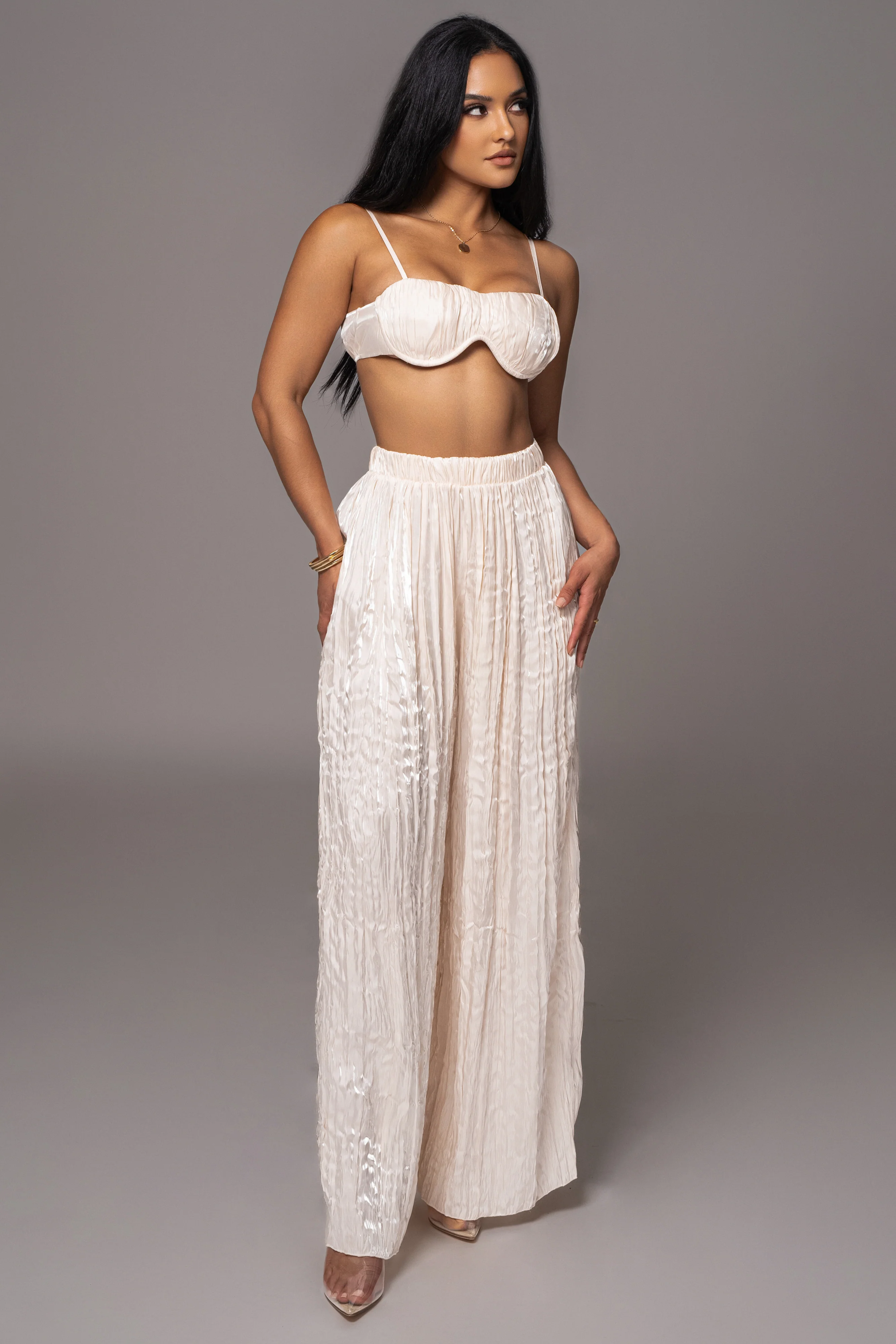 Cream Let's Get Away Satin Pant Set - Image 7