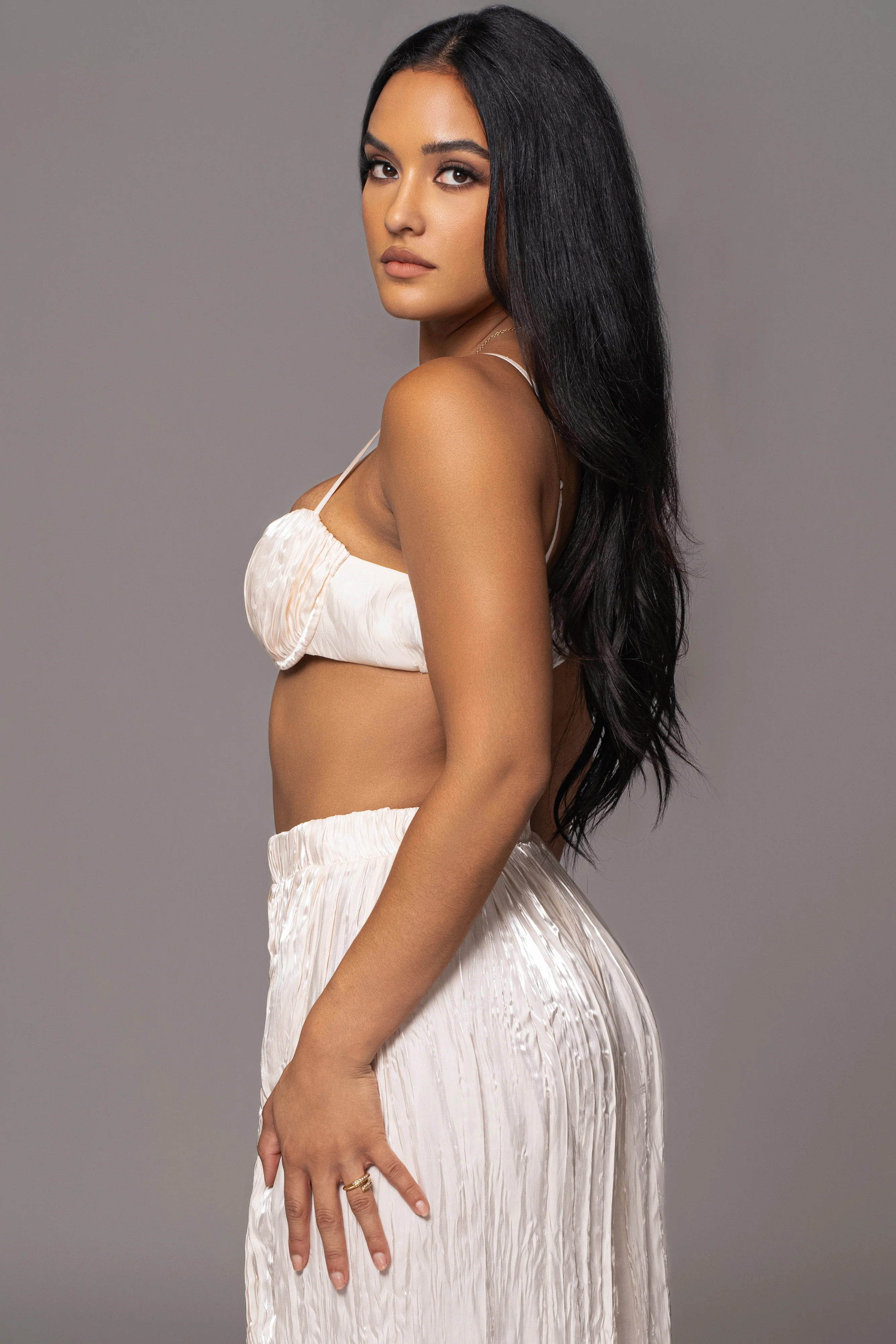 Cream Let's Get Away Satin Pant Set - Image 9