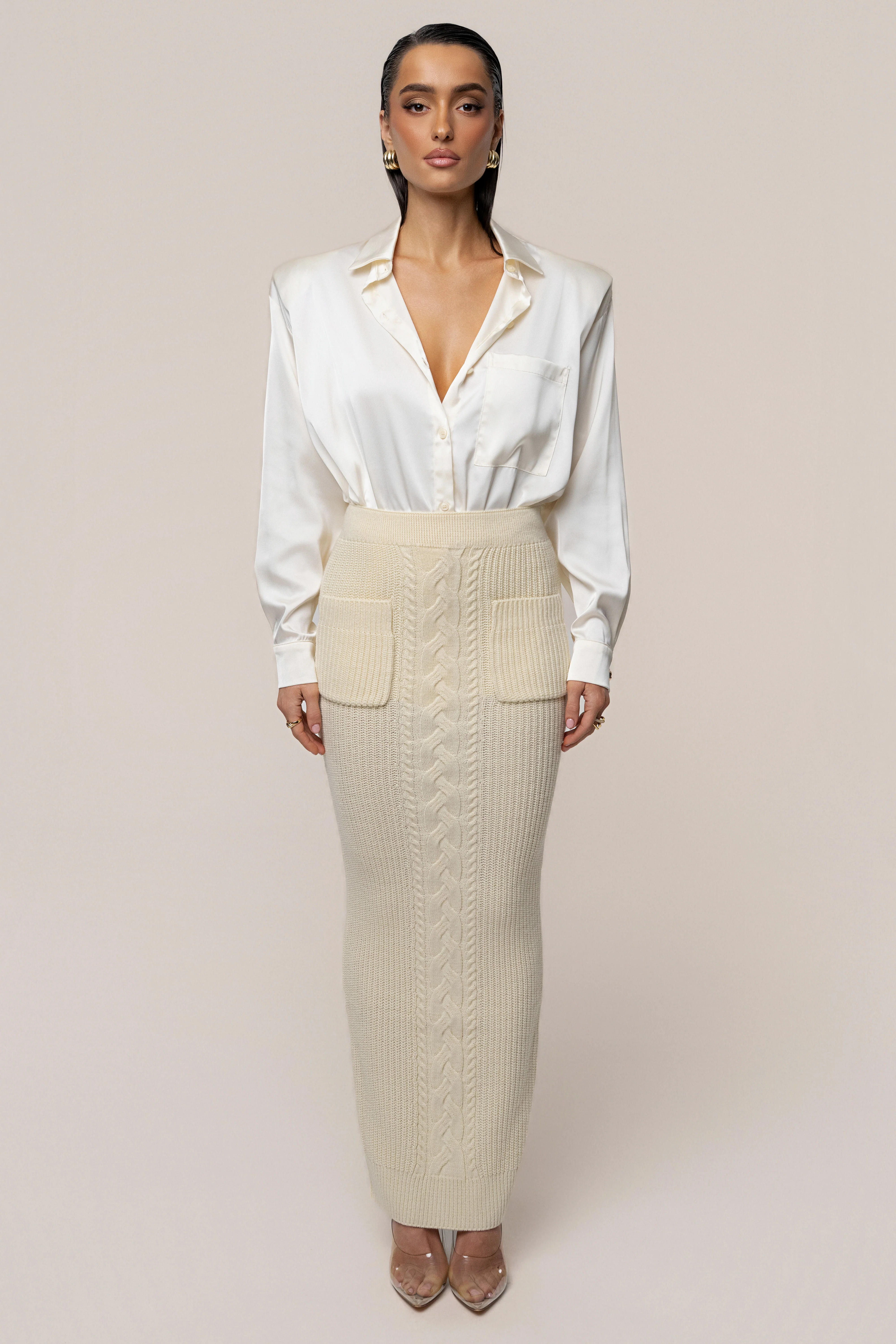 Cream Missy Cable Sweater Midi Skirt - Image 3