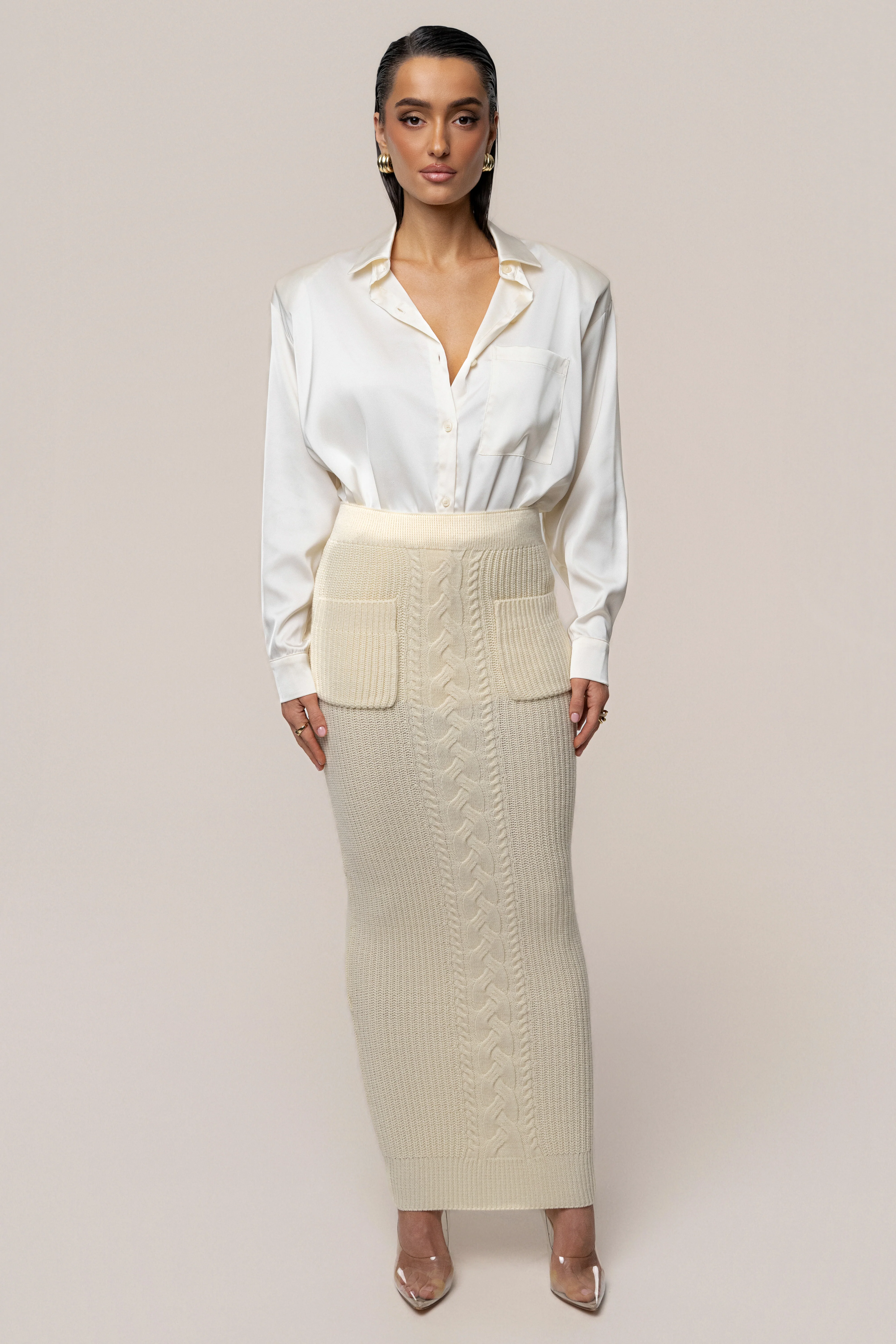 Cream Missy Cable Sweater Midi Skirt - Image 5