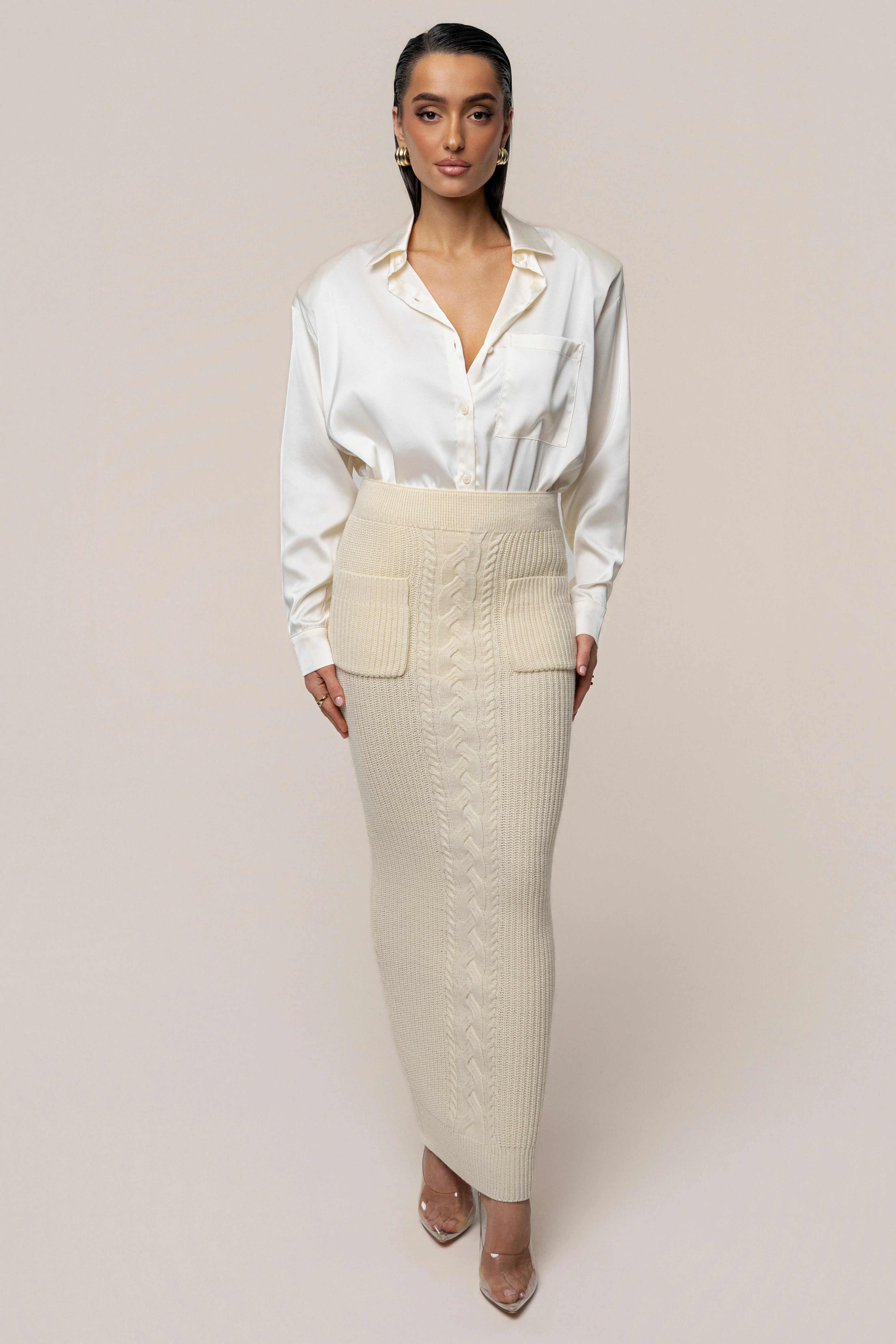 Cream Missy Cable Sweater Midi Skirt - Image 7