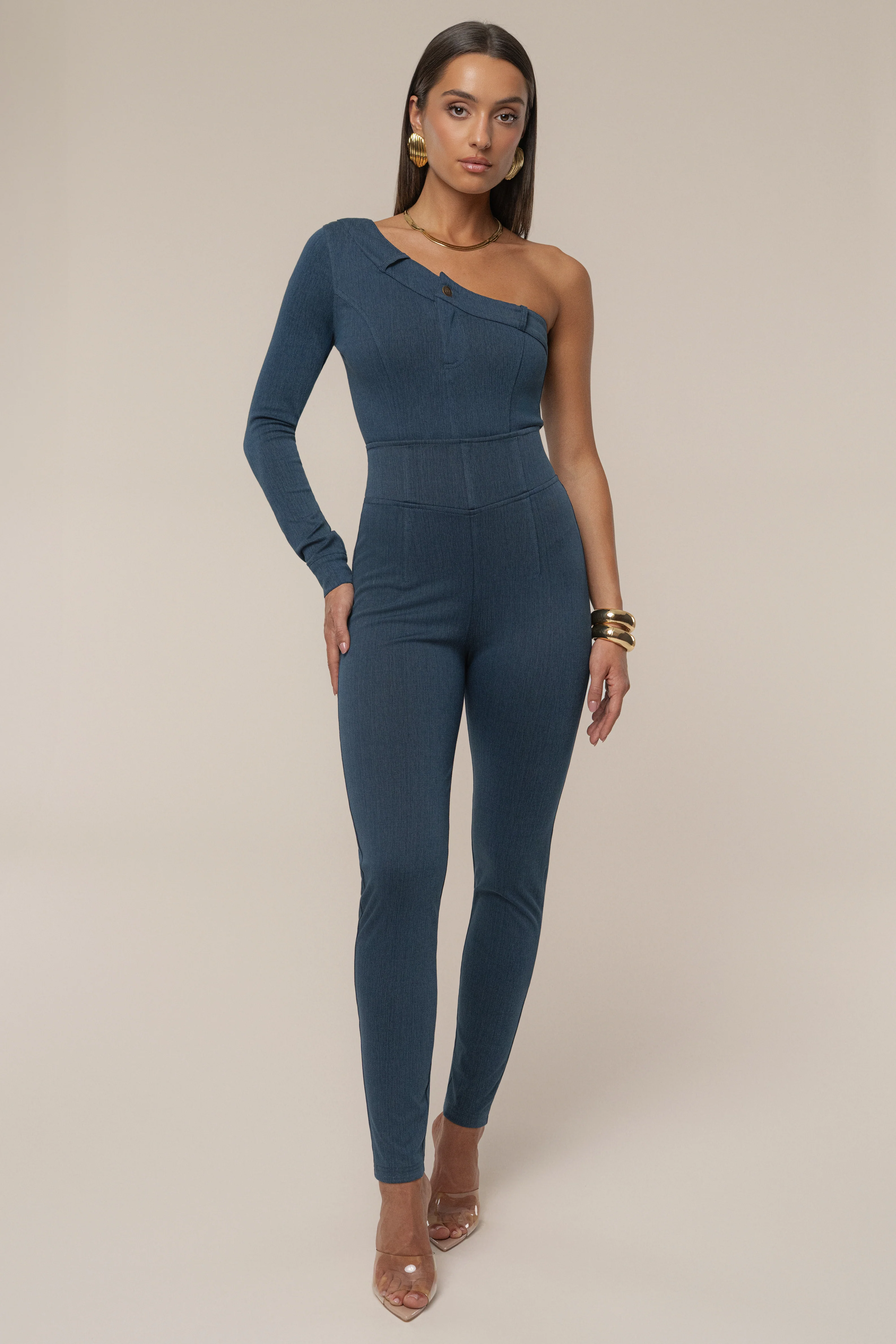 Dark Denim Button Me Up Bodysuit - Image 2