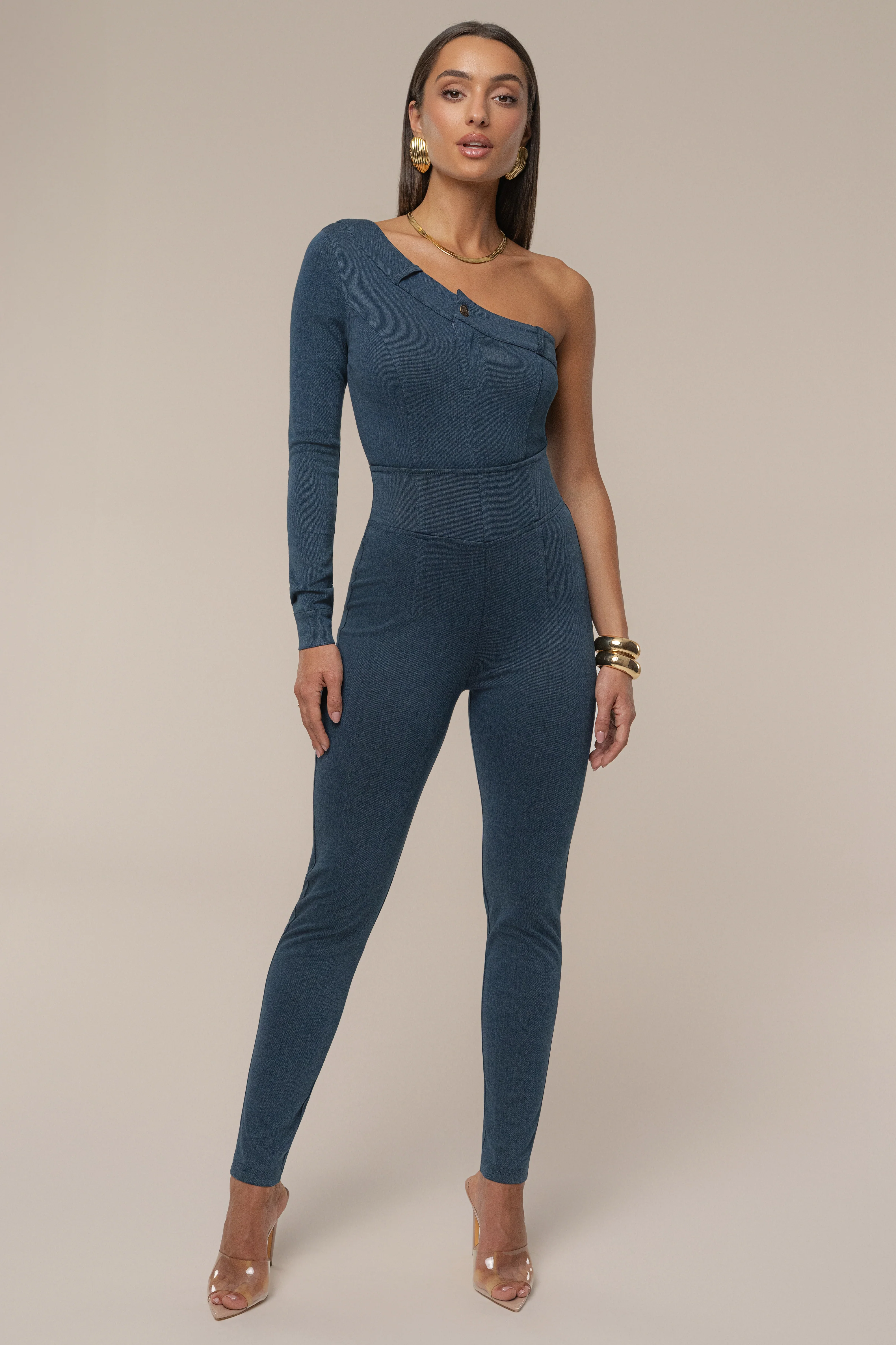 Dark Denim Button Me Up Bodysuit - Image 5
