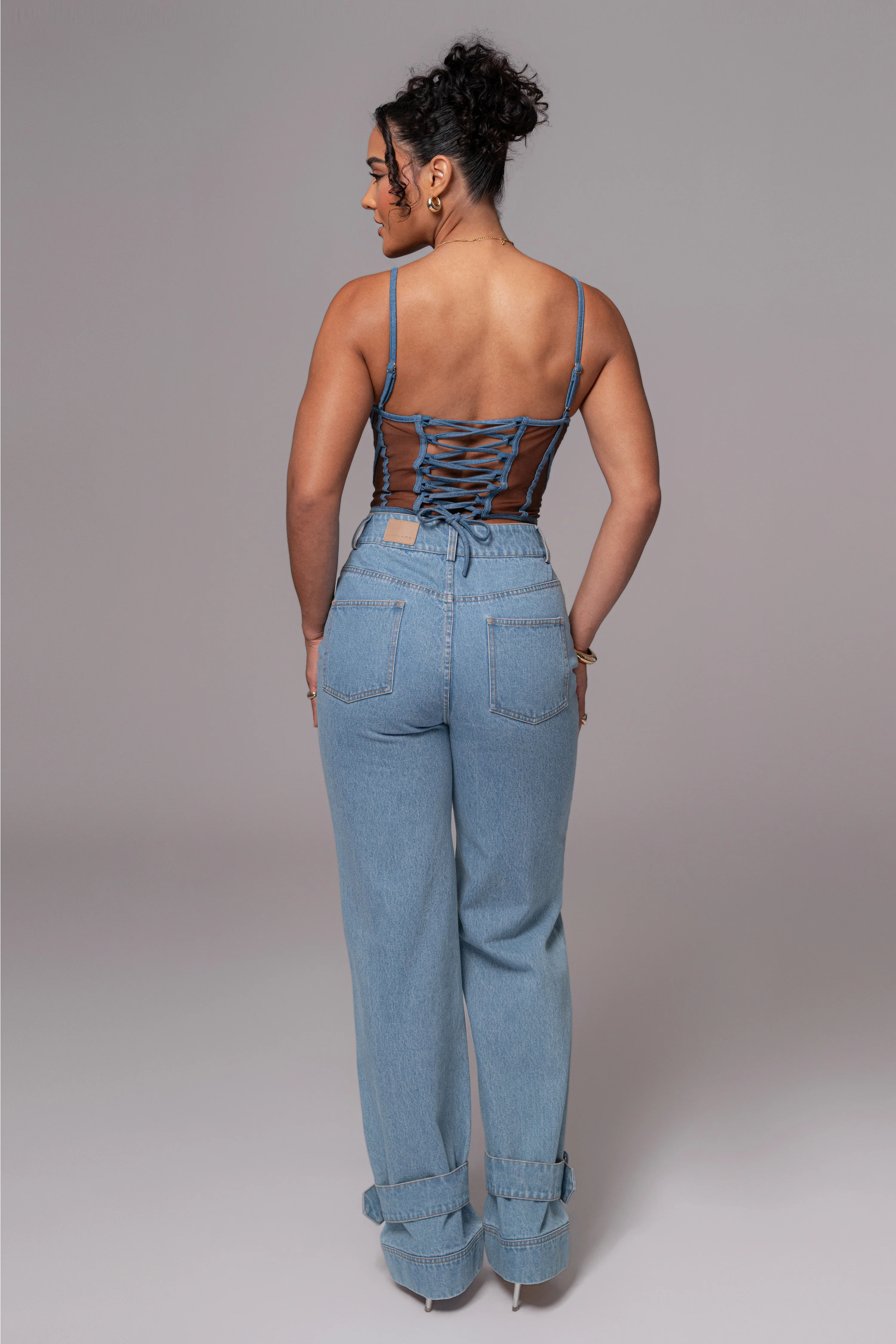 Dark Denim Illusion Mesh Bustier - Image 13