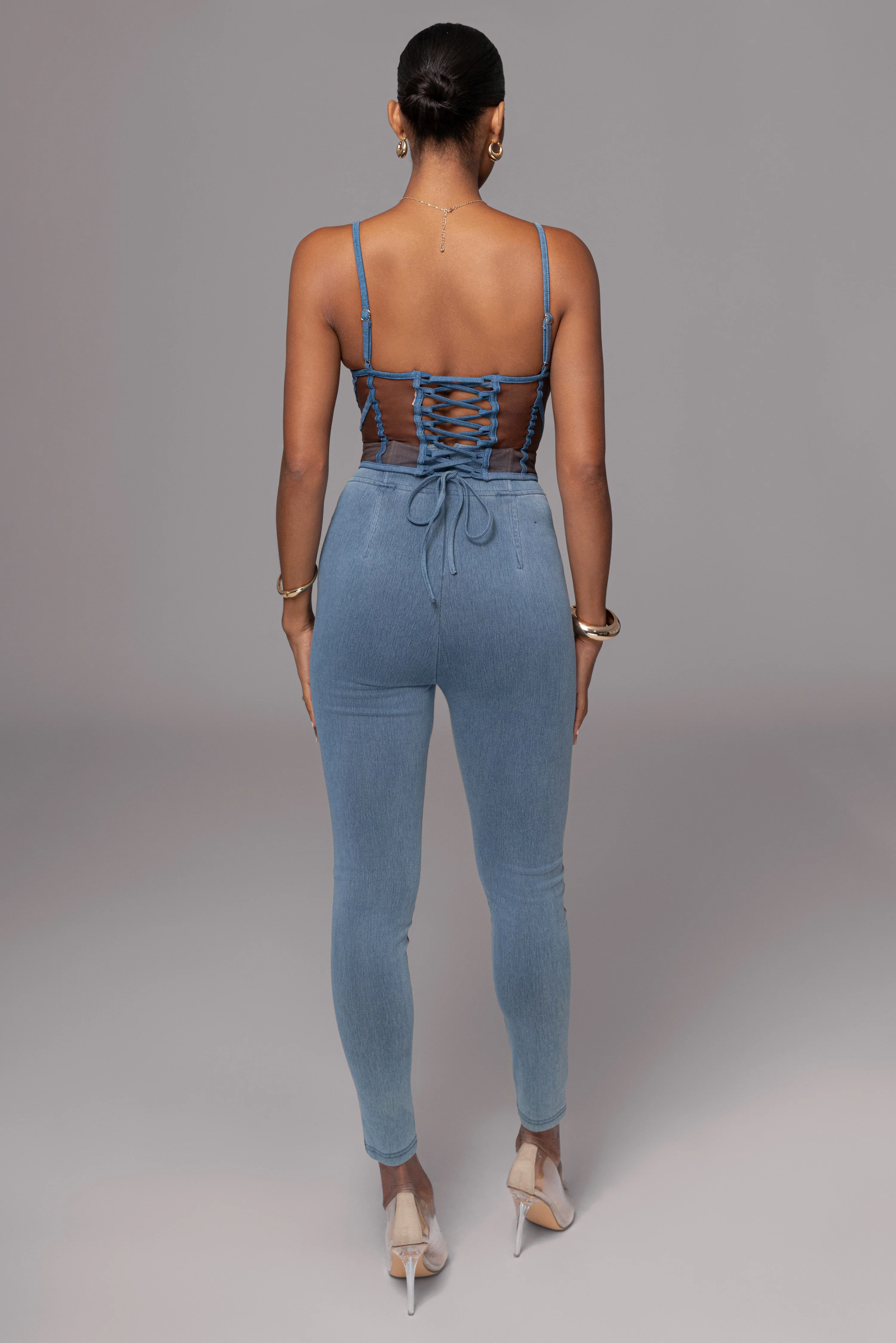 Dark Denim Illusion Mesh Bustier - Image 17