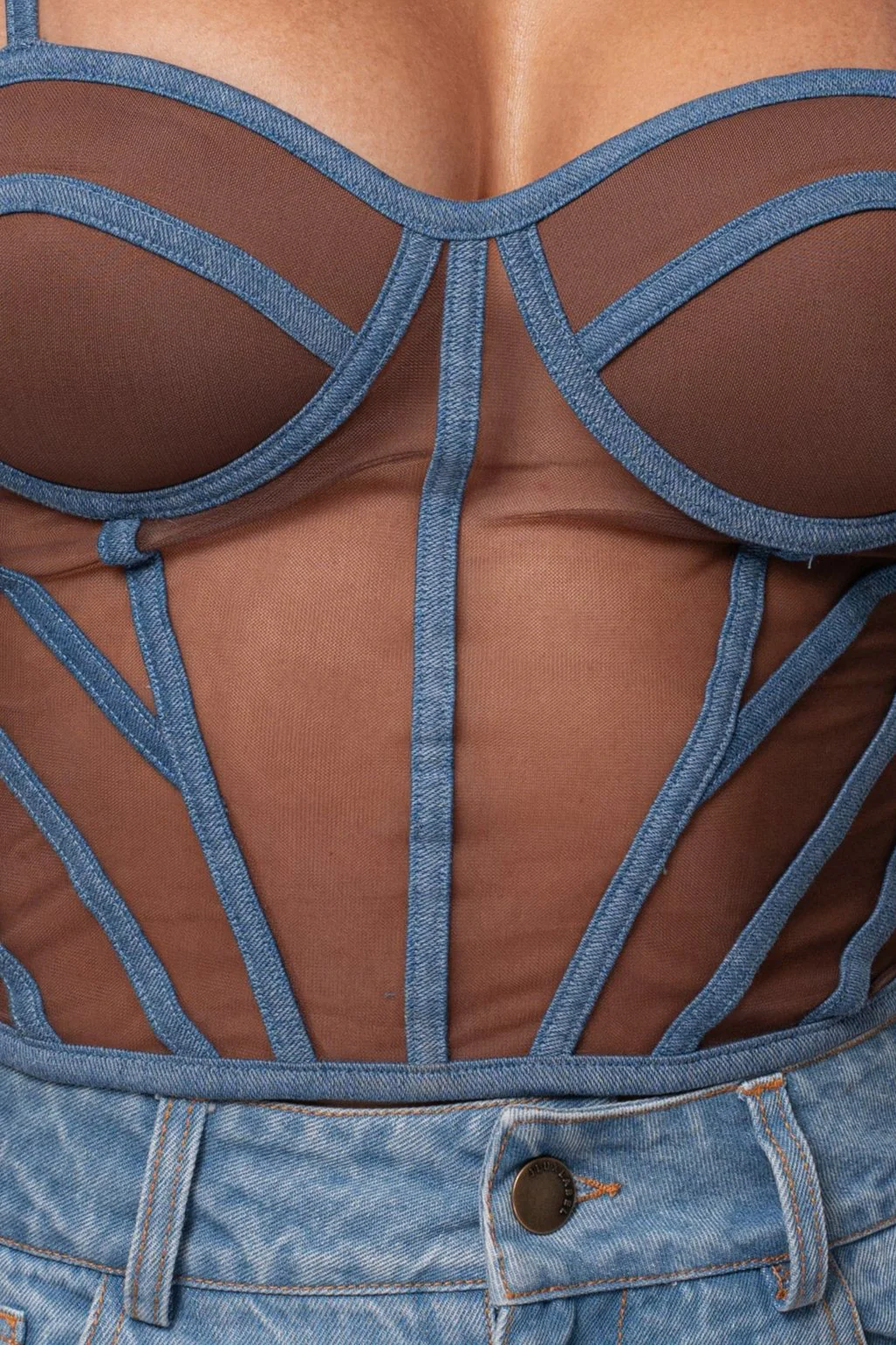 Dark Denim Illusion Mesh Bustier - Image 20