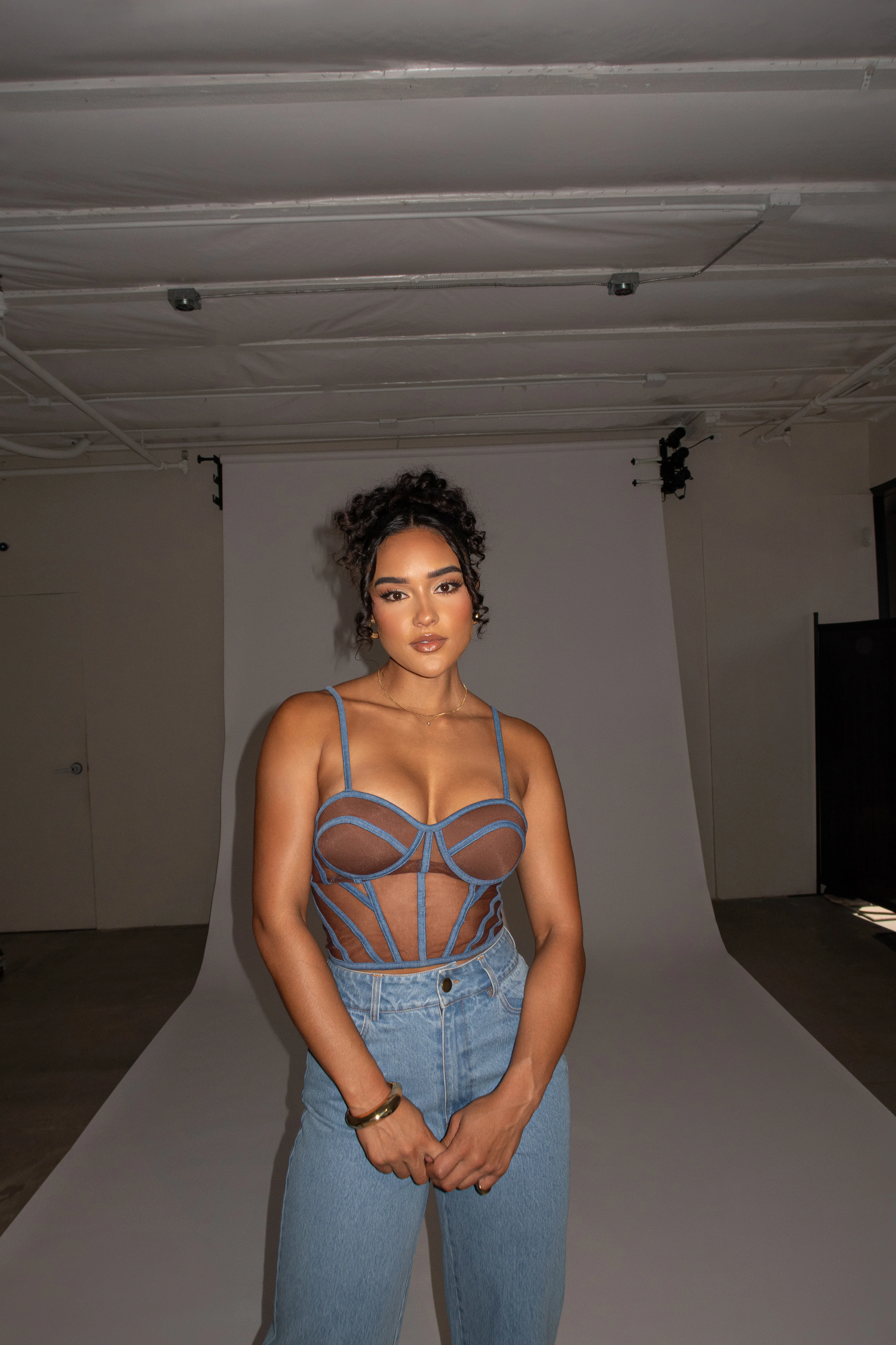 Dark Denim Illusion Mesh Bustier - Image 5