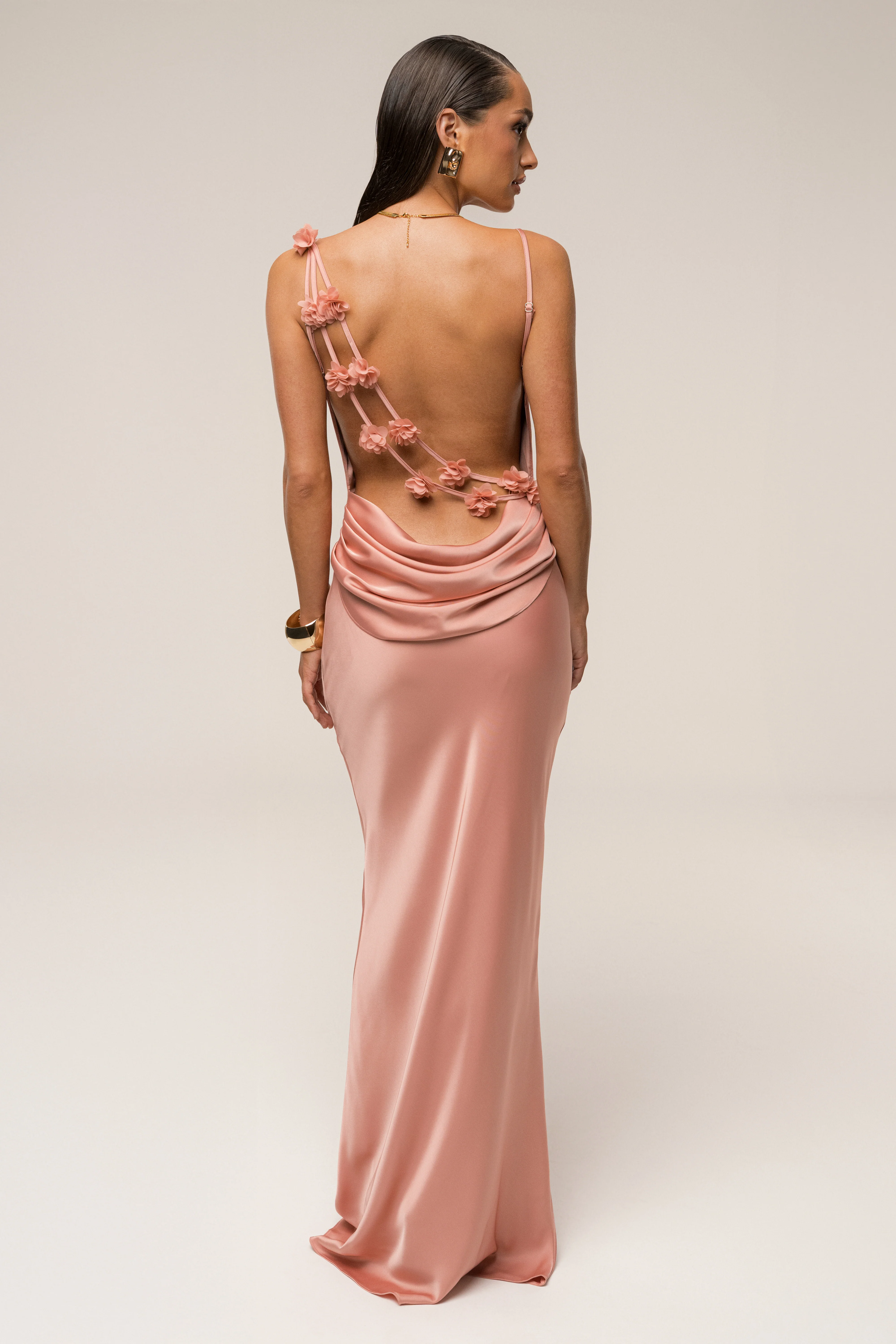 Dark Peach Down The Aisle Satin Gown - Image 11