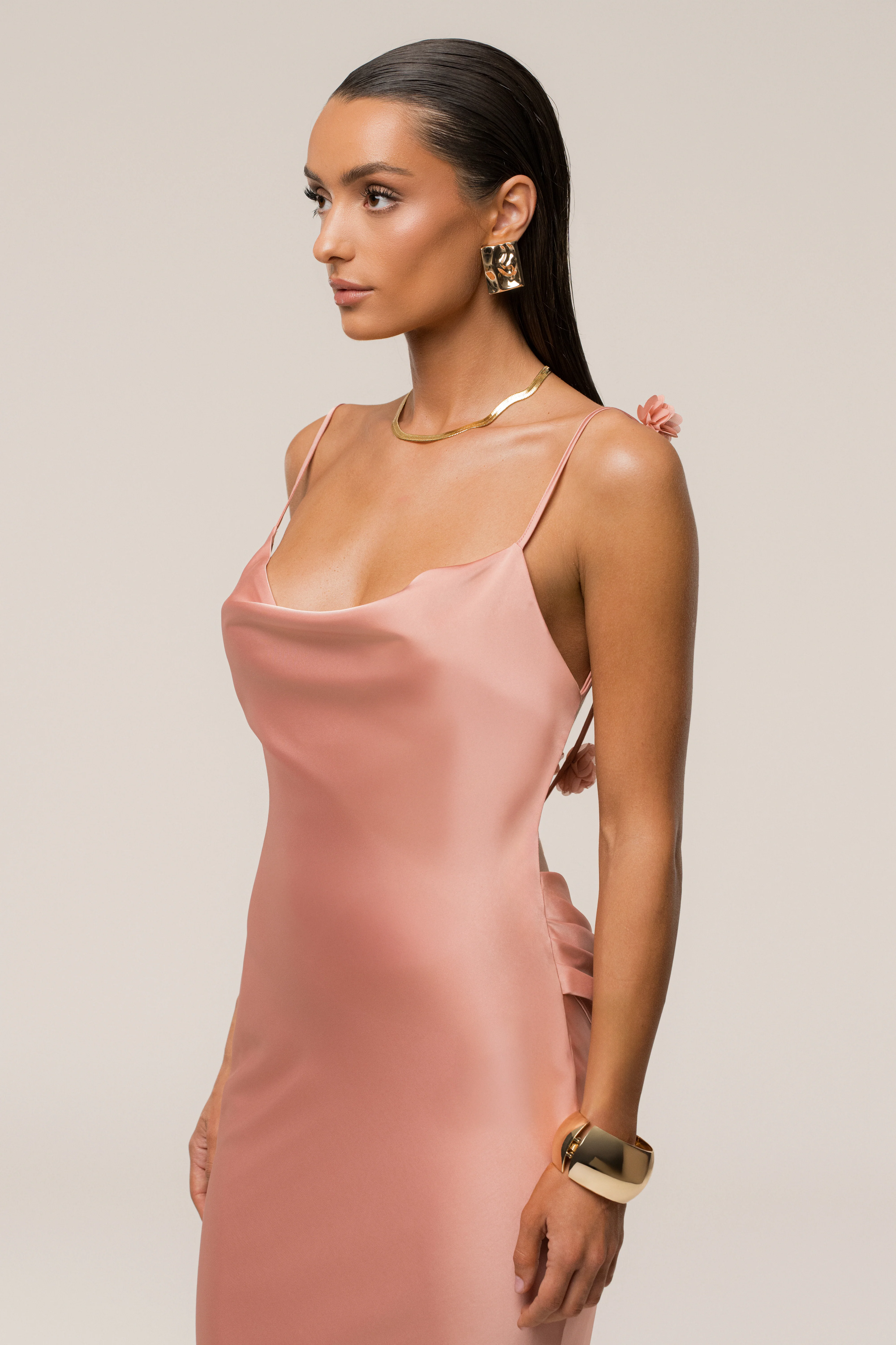 Dark Peach Down The Aisle Satin Gown - Image 5
