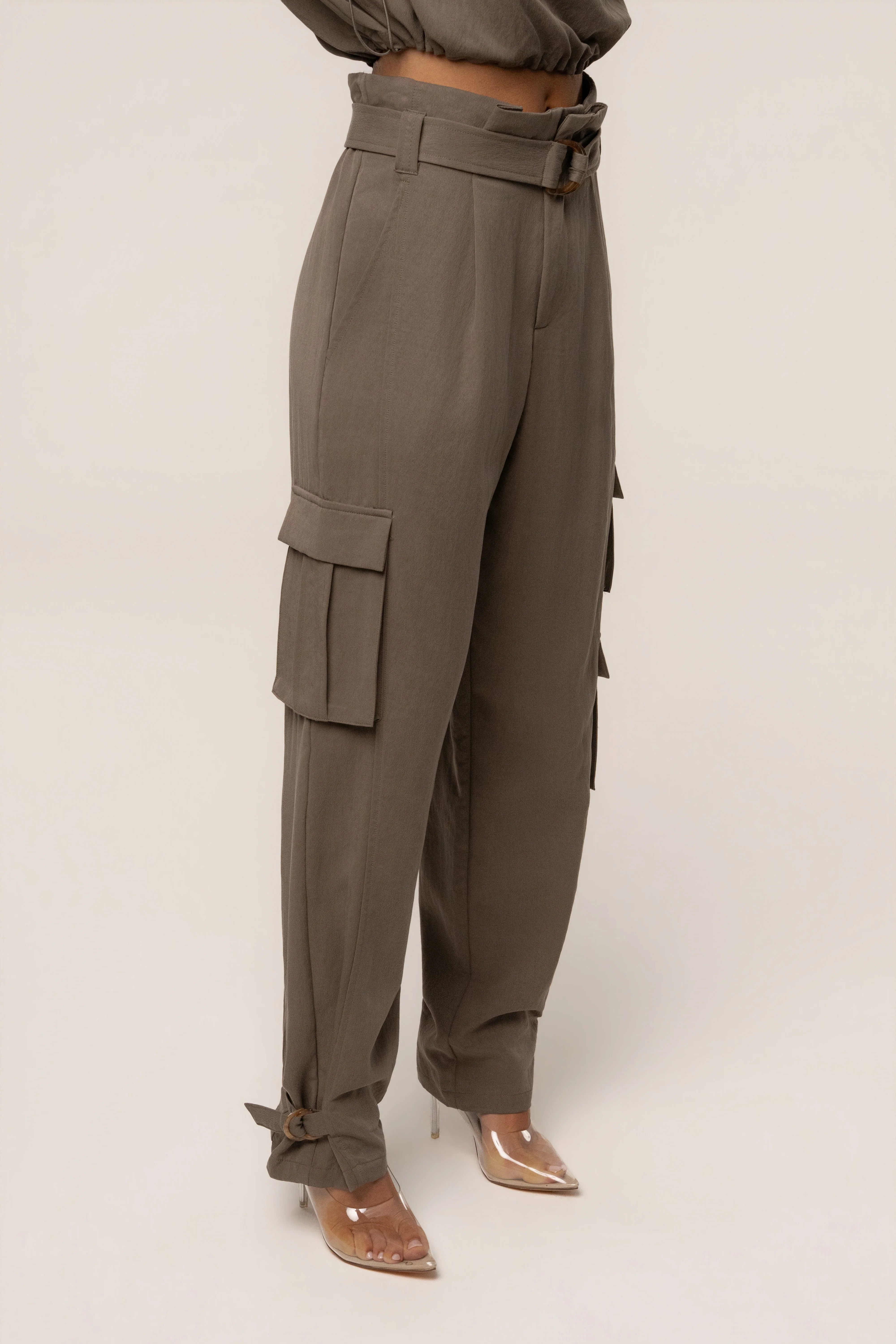 Dark Taupe Boundless Belted Cargo Pants - Image 2