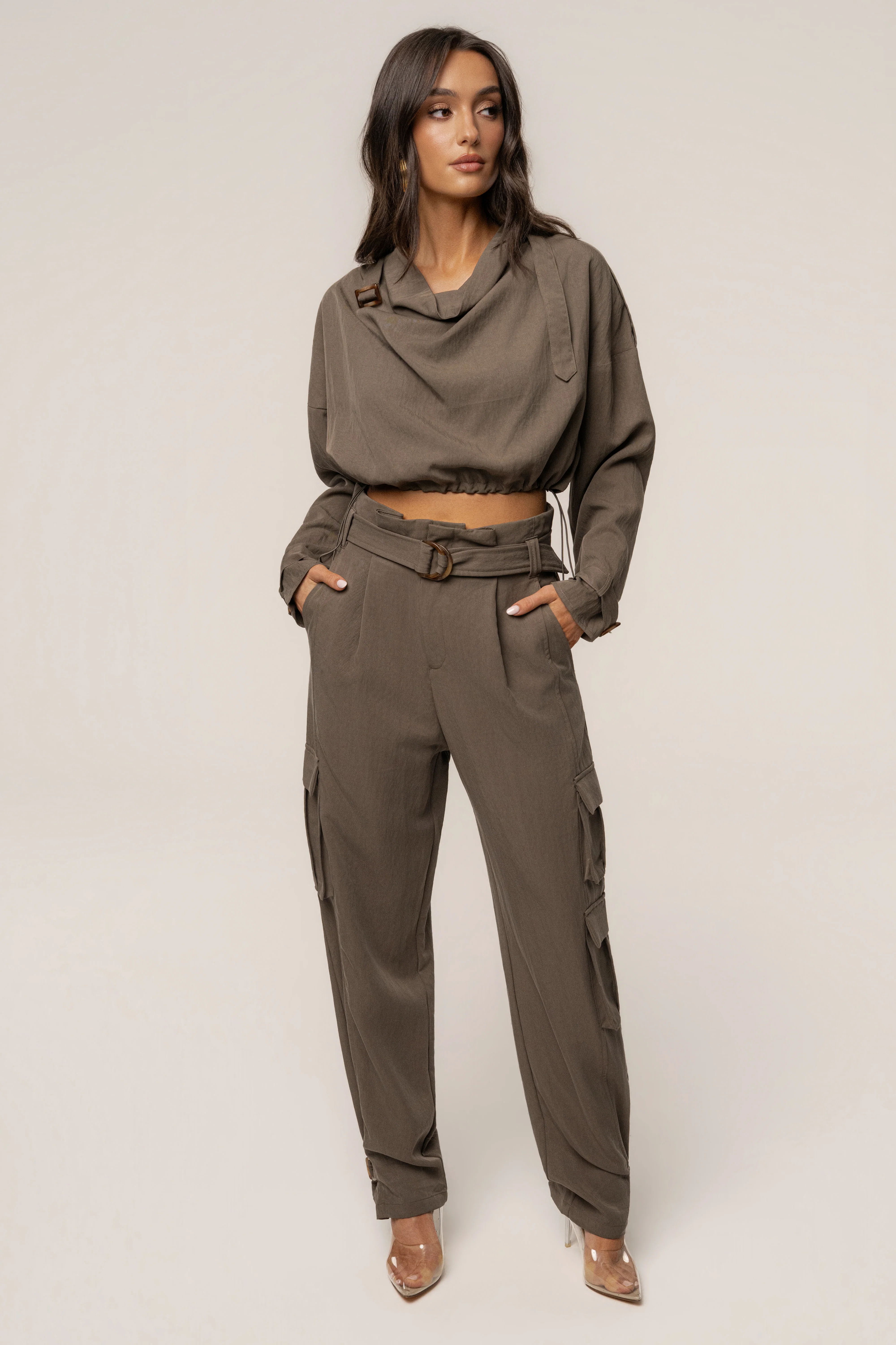 Dark Taupe Boundless Belted Cargo Pants - Image 5