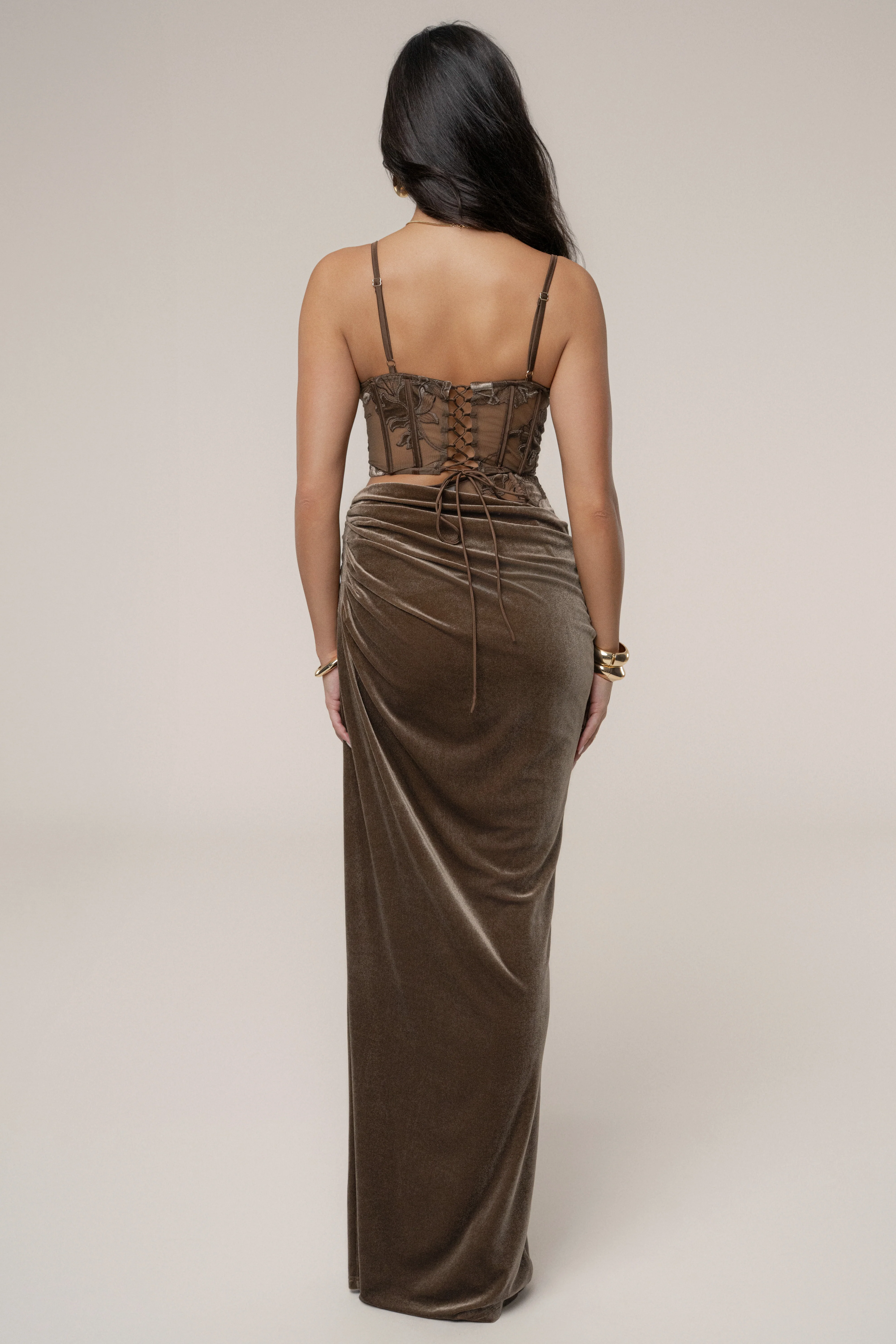 Dark Taupe Velvet And Lace Bustier - Image 16