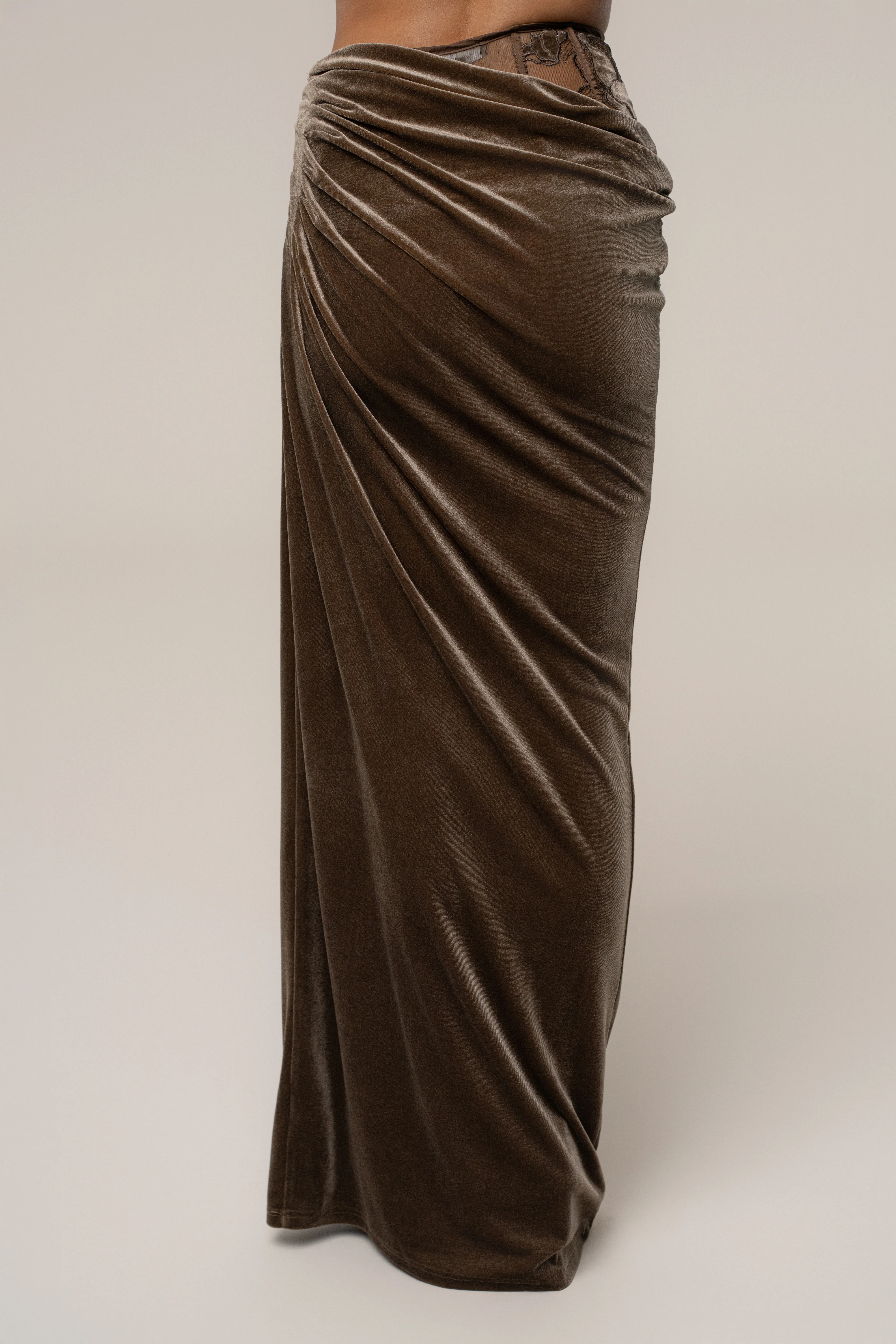 Dark Taupe Velvet And Lace Maxi Skirt - Image 15