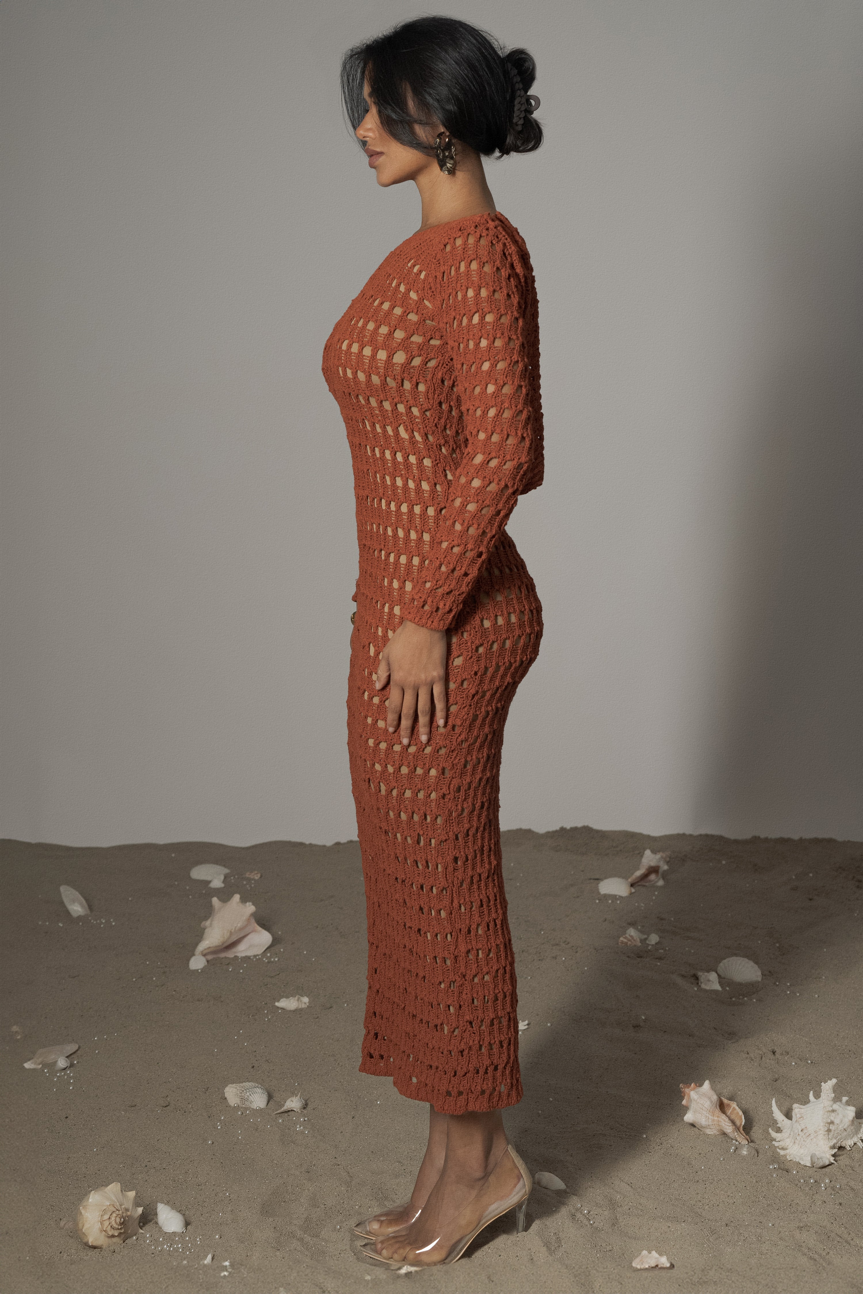 Dark Terra Cotta Serene Wonders Crochet Dress - Image 3