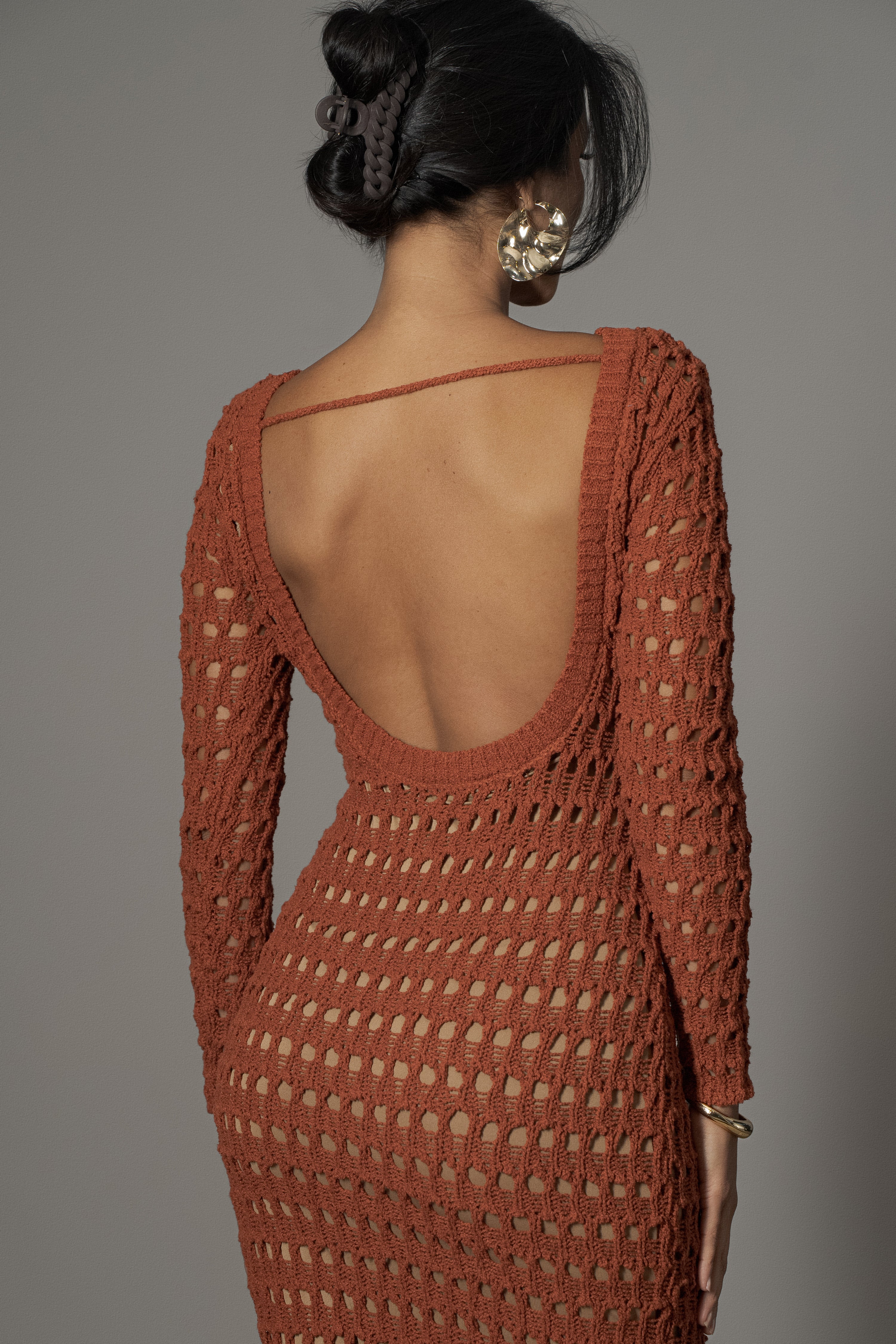 Dark Terra Cotta Serene Wonders Crochet Dress - Image 5