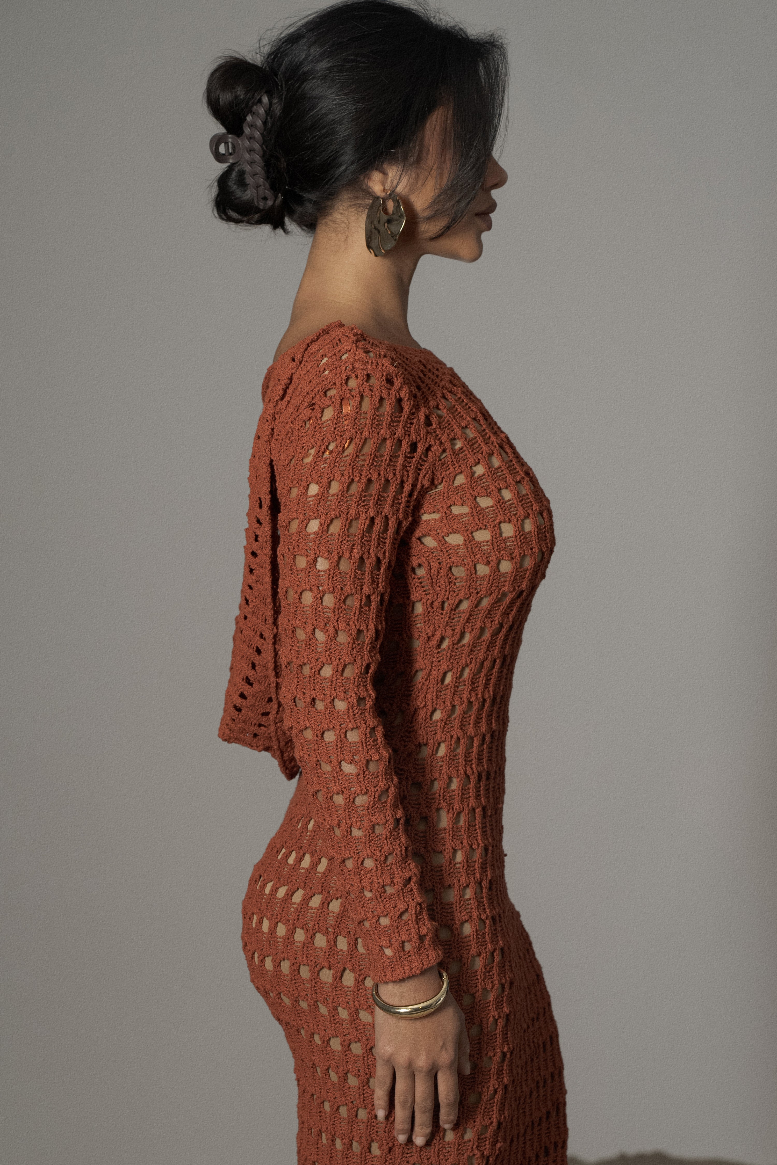 Dark Terra Cotta Serene Wonders Crochet Dress - Image 6